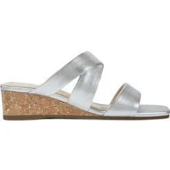 Dress|Sandals>Easy Spirit Becky Wedge Sandals Silver Leather