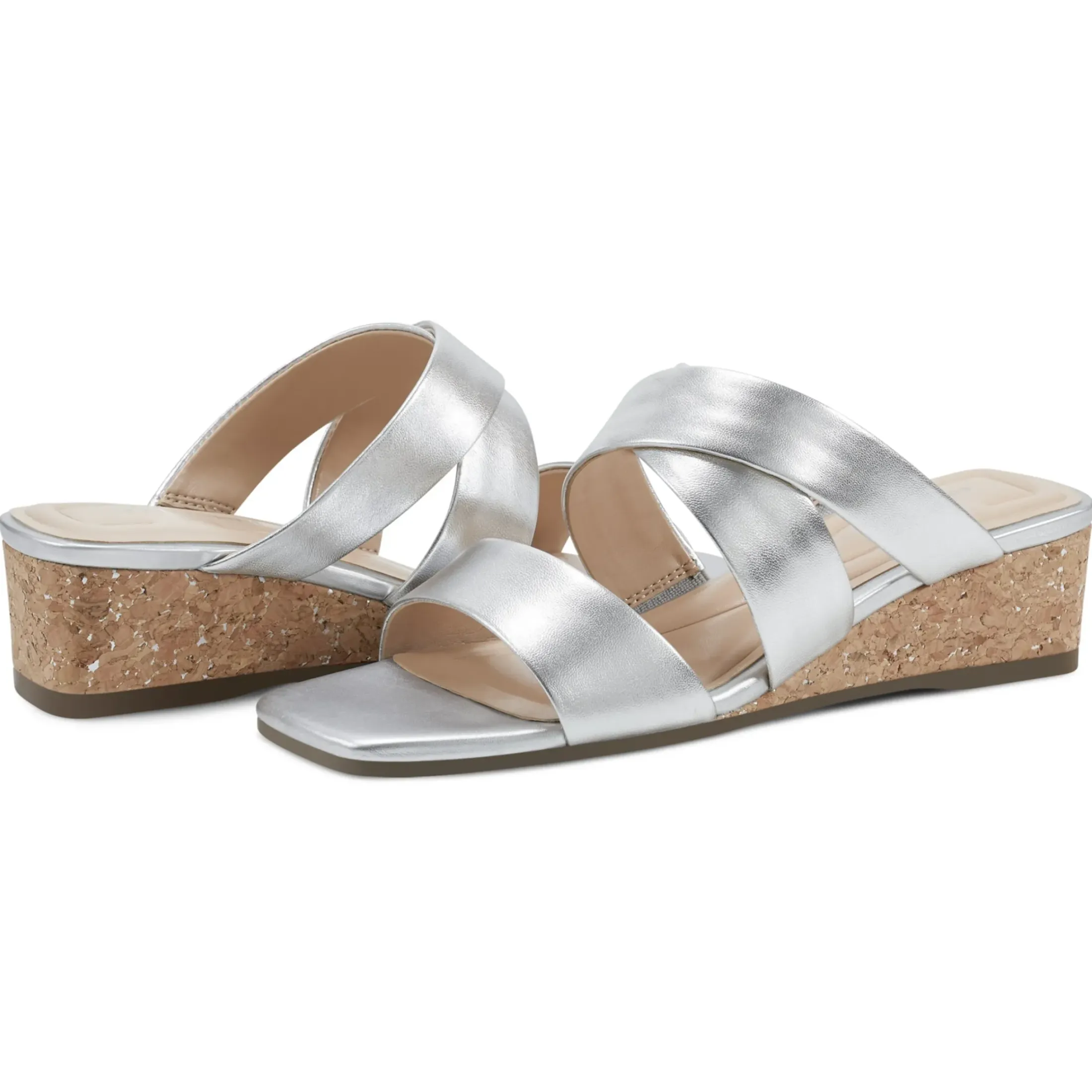 Dress|Sandals>Easy Spirit Becky Wedge Sandals Silver Leather
