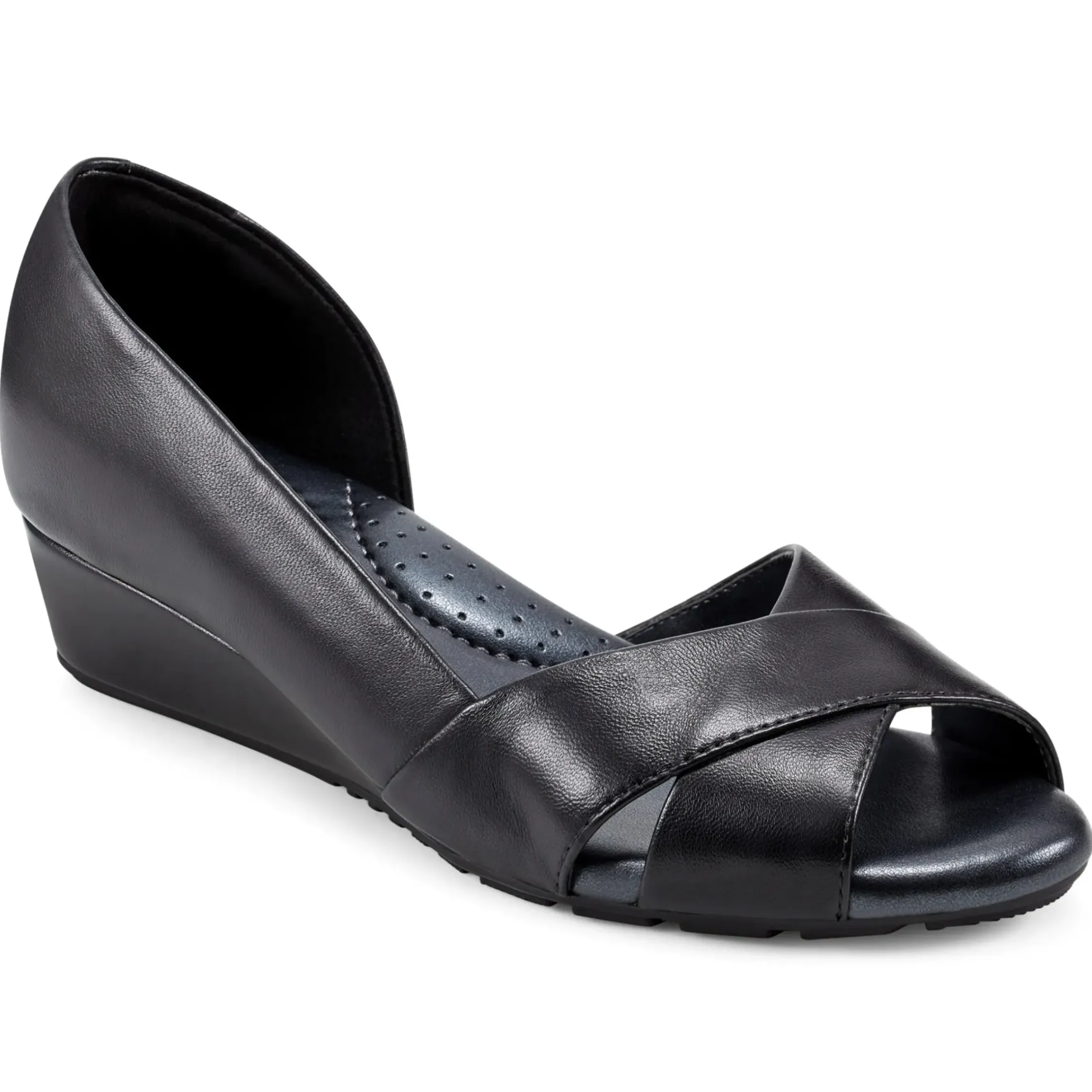 eFlex|eFlex>Easy Spirit Bernie Dress Wedges Black Leather