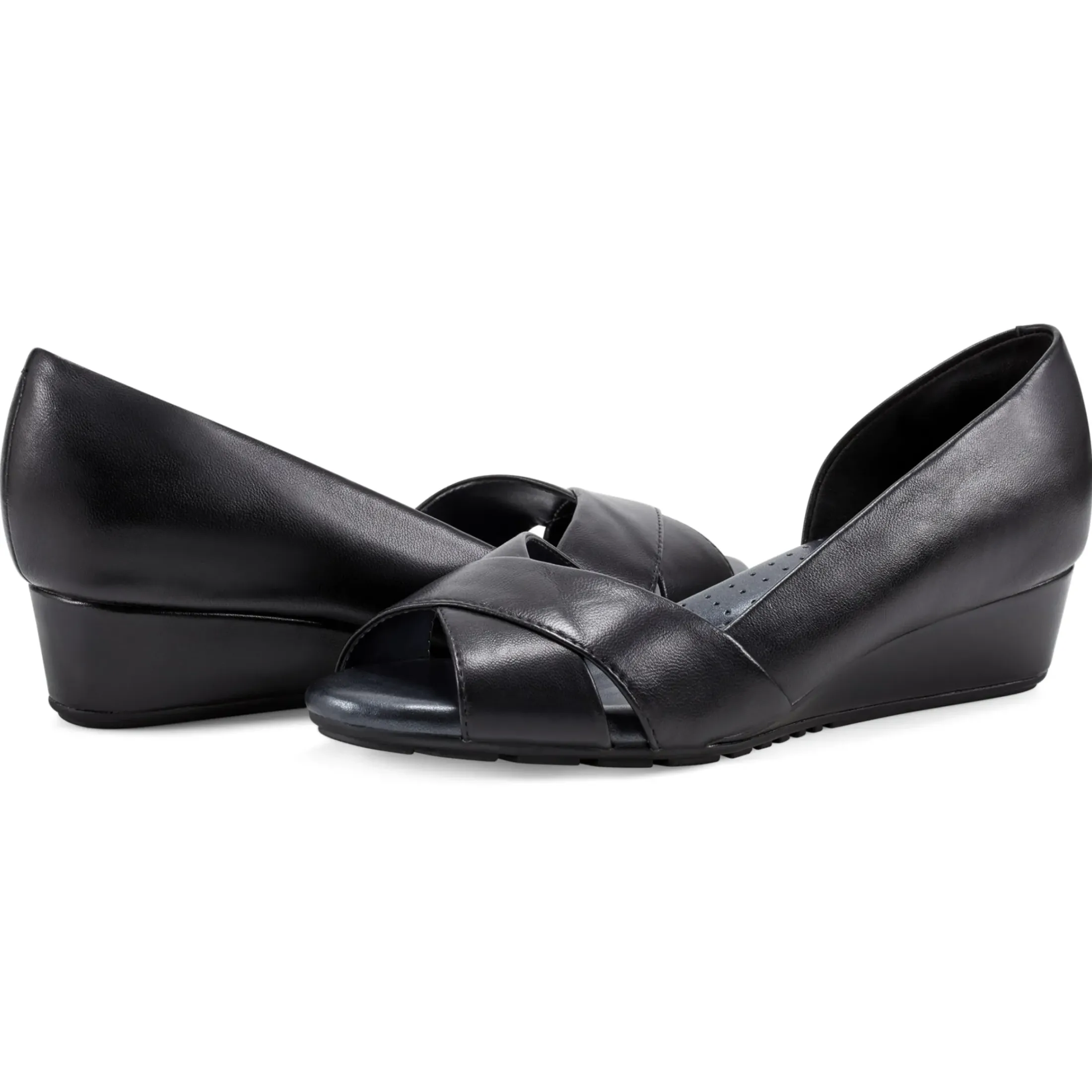 eFlex|eFlex>Easy Spirit Bernie Dress Wedges Black Leather