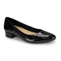 Caldise Low Heels|Low Heels>Easy Spirit Caldise Low Heel Dress Shoes Black Croco Patent