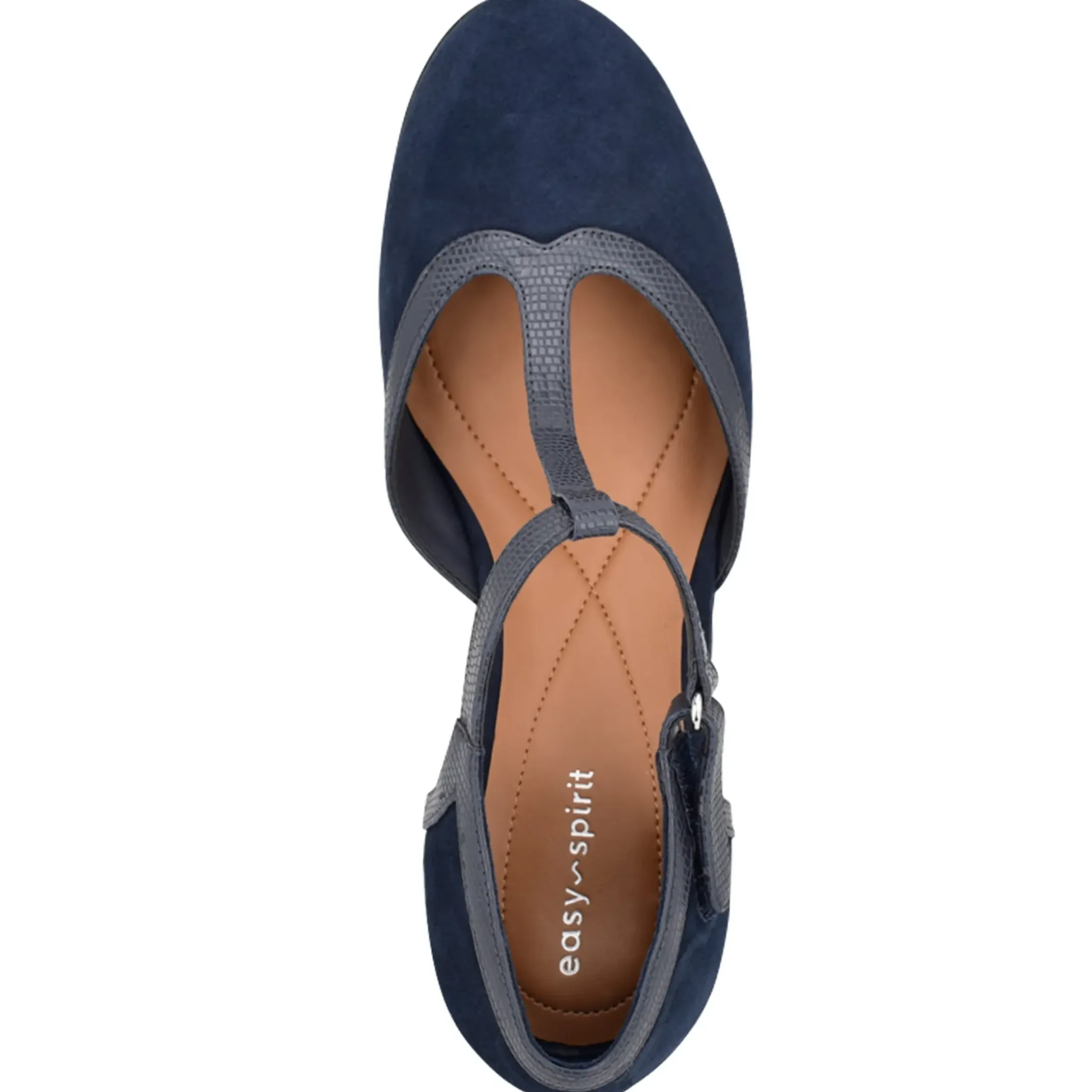Mid Heels|Pumps>Easy Spirit Cara T-Strap Heels Navy Suede
