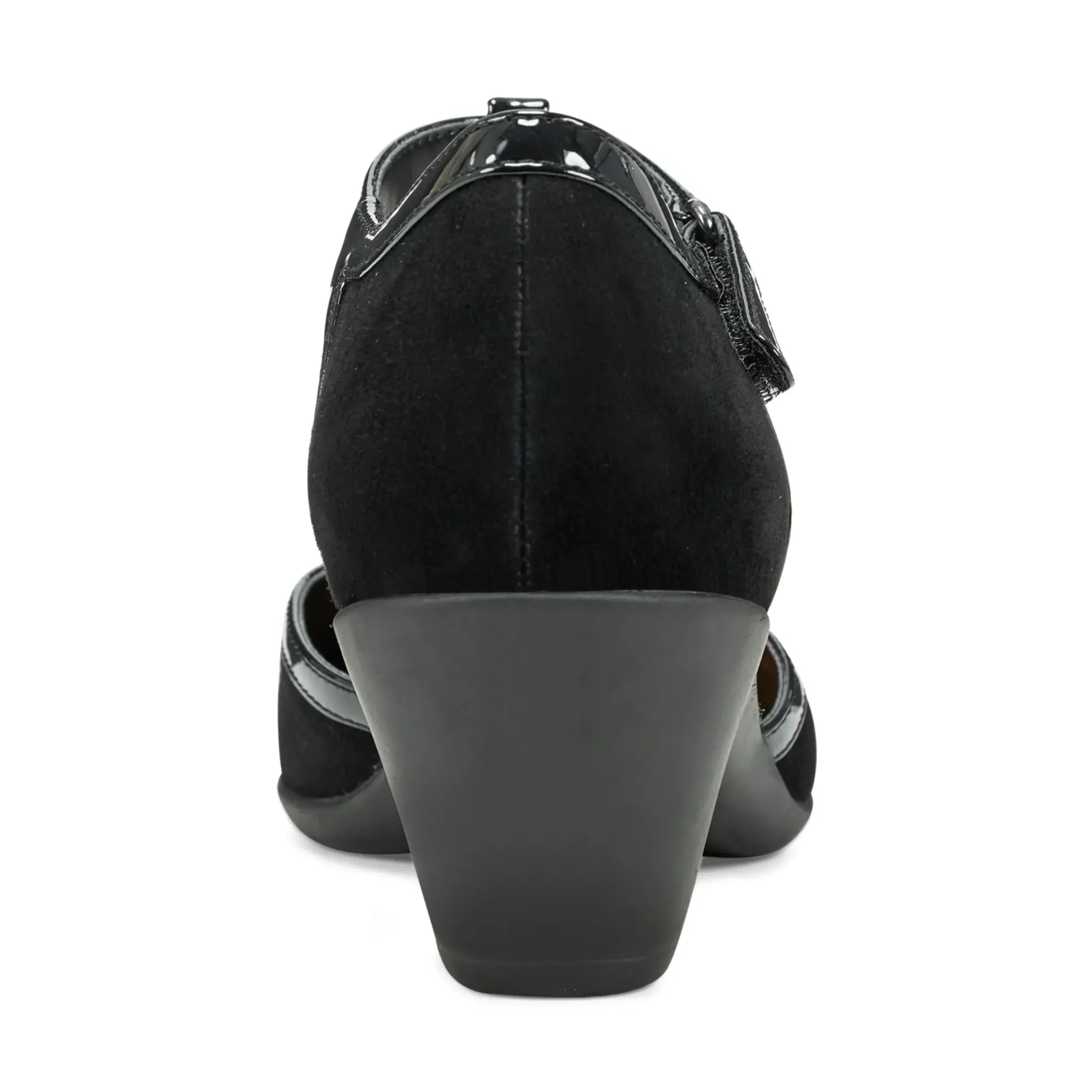 Mid Heels|Pumps>Easy Spirit Cara T-Strap Heels Black Suede
