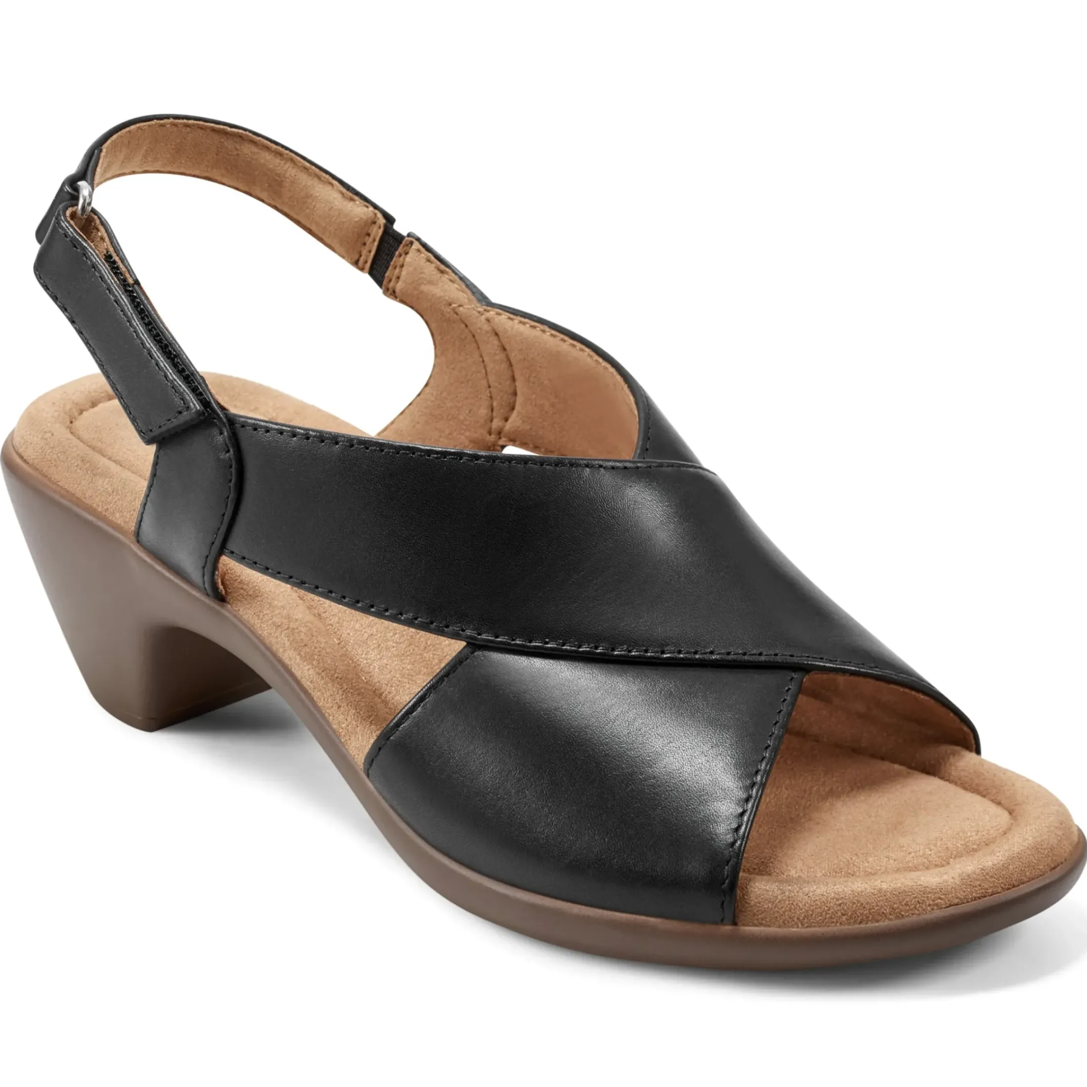 Dress|Sandals>Easy Spirit Chantal Casual Heeled Sandals Black Leather