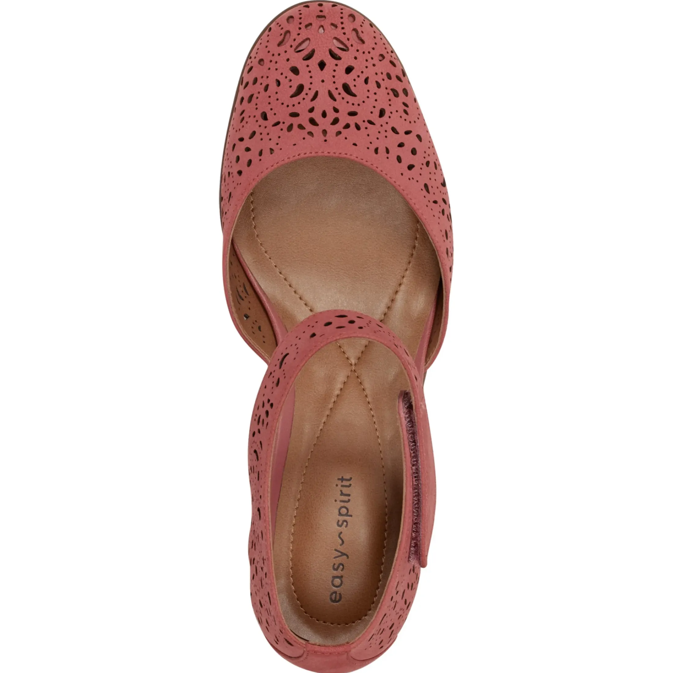 Cindie Mary Jane Heels|Mid Heels>Easy Spirit Cindie Mary Jane Heels Coral Leather Nubuck