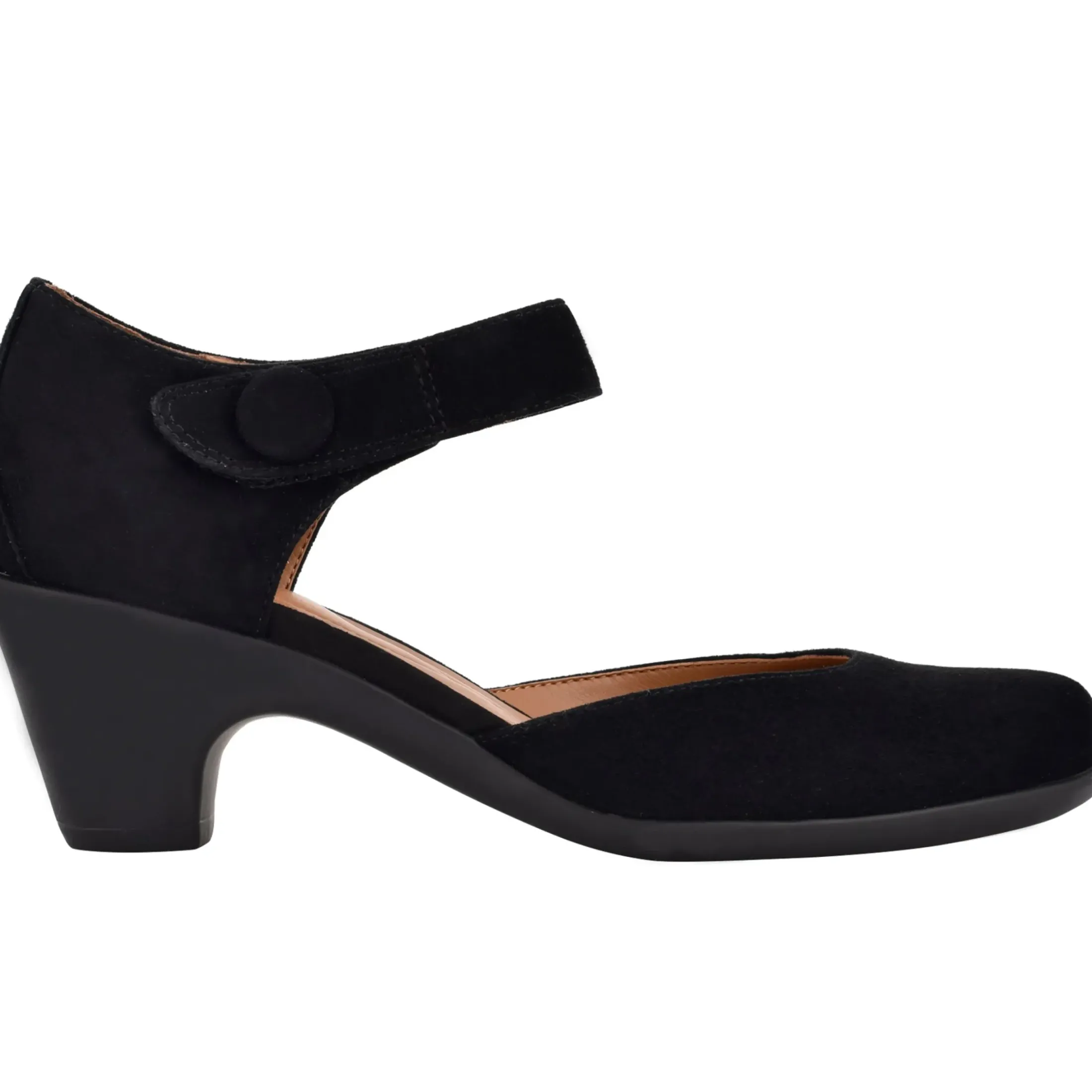 Clarice Mary Jane Heels|Mid Heels>Easy Spirit Clarice Mary Jane Heels Black Suede