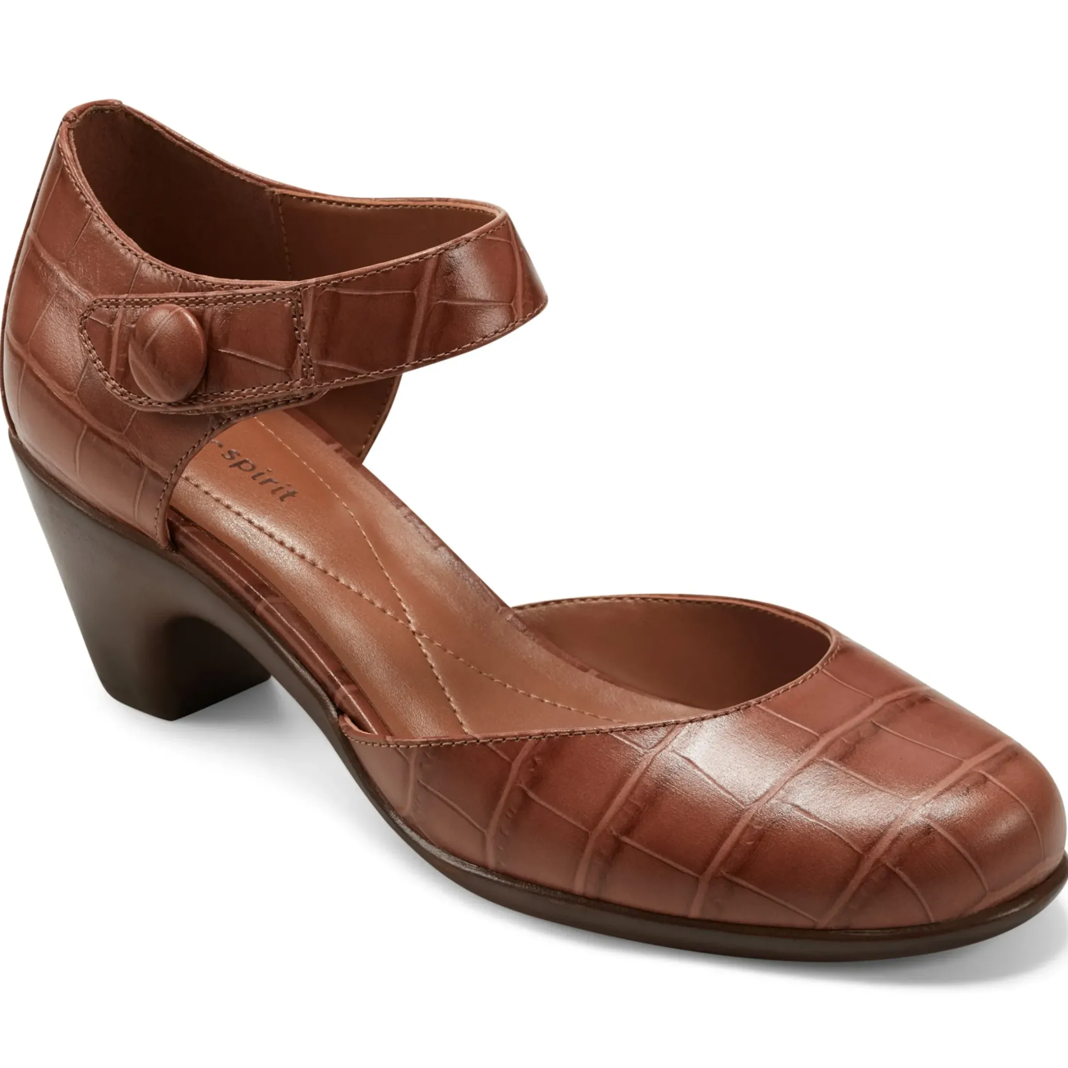Mid Heels|Clarice Mary Jane Heels>Easy Spirit Clarice Mary Jane Heels Brown Croco