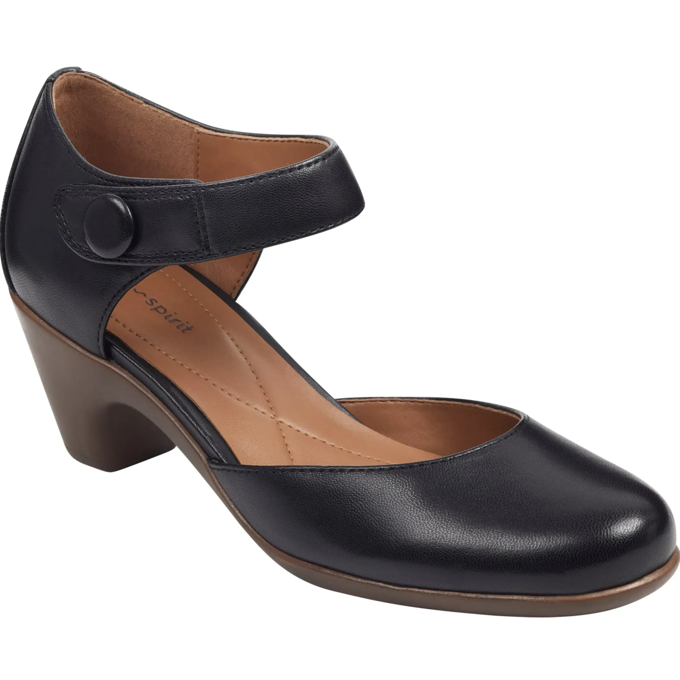 Clarice Mary Jane Heels|Mid Heels>Easy Spirit Clarice Mary Jane Heels Black Leather