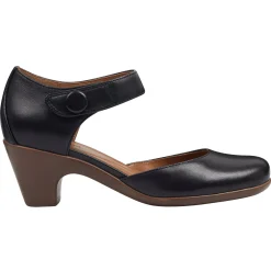 Clarice Mary Jane Heels|Mid Heels>Easy Spirit Clarice Mary Jane Heels Black Leather