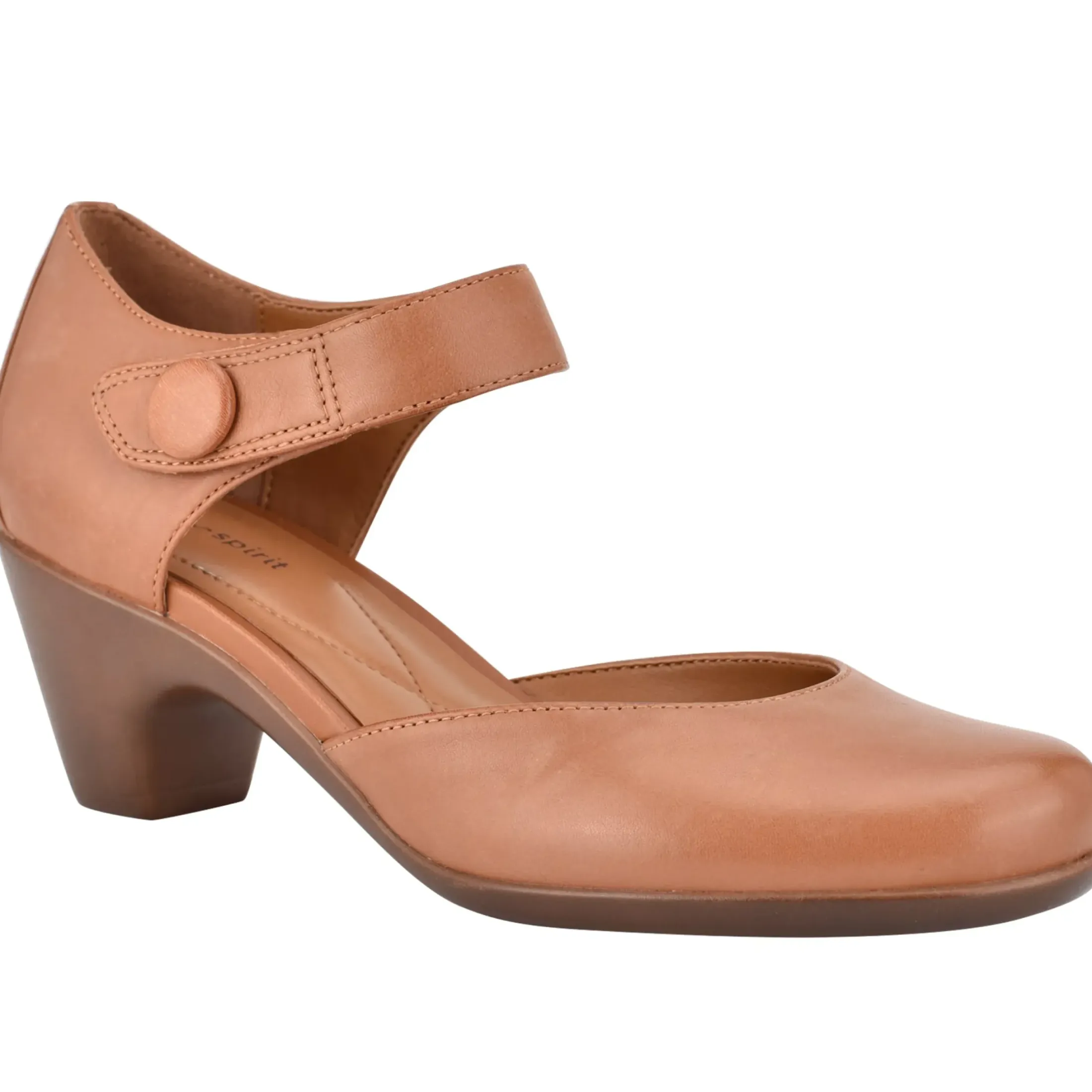 Clarice Mary Jane Heels|Mid Heels>Easy Spirit Clarice Mary Jane Heels Brown Leather