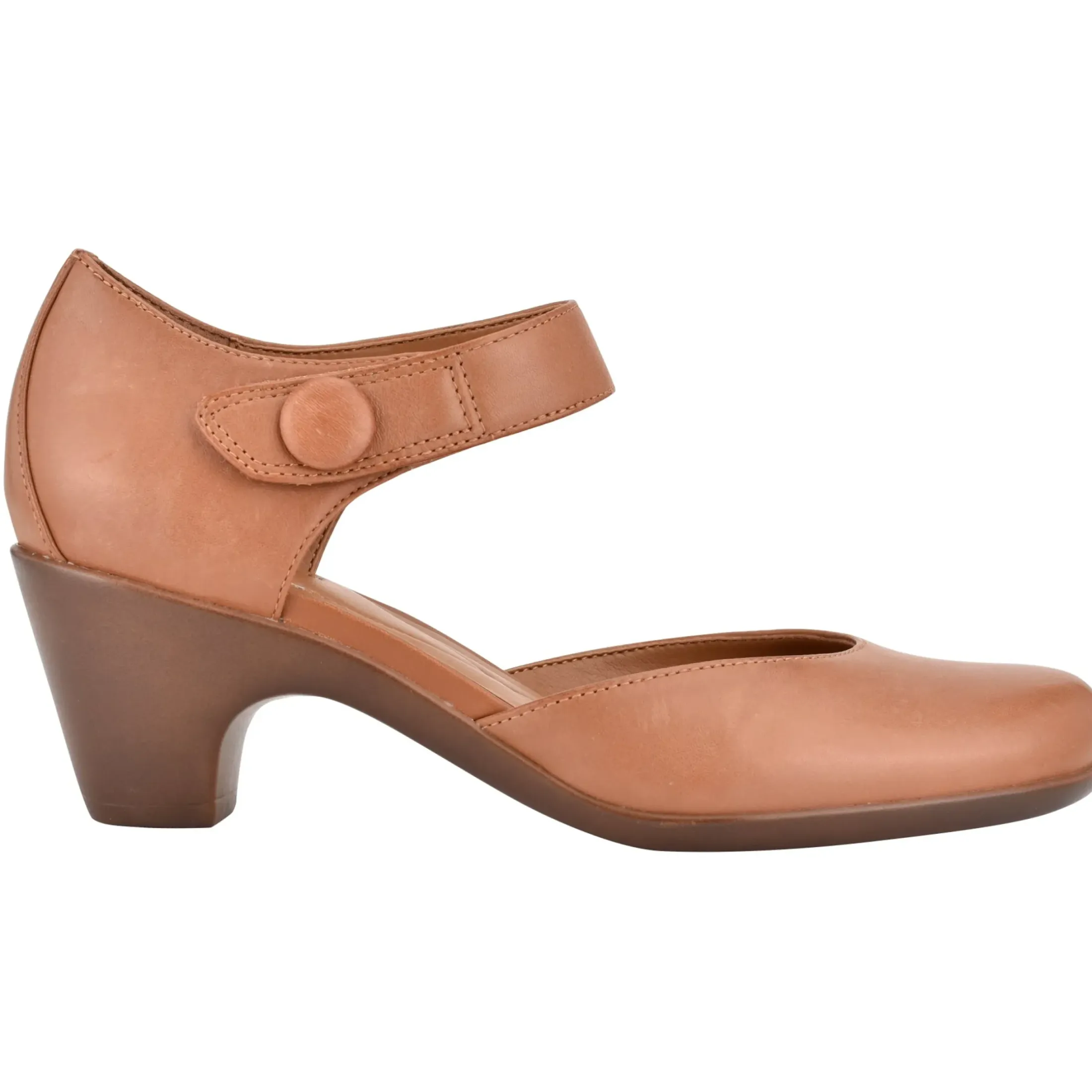 Clarice Mary Jane Heels|Mid Heels>Easy Spirit Clarice Mary Jane Heels Brown Leather