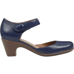 Clarice Mary Jane Heels|Mid Heels>Easy Spirit Clarice Mary Jane Heels Navy Leather