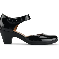 Clarice Mary Jane Heels|Mid Heels>Easy Spirit Clarice Mary Jane Heels Black Patent