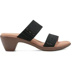 Dress|Sandals>Easy Spirit Crista Casual Slide Heeled Sandals Black Leather Nubuck