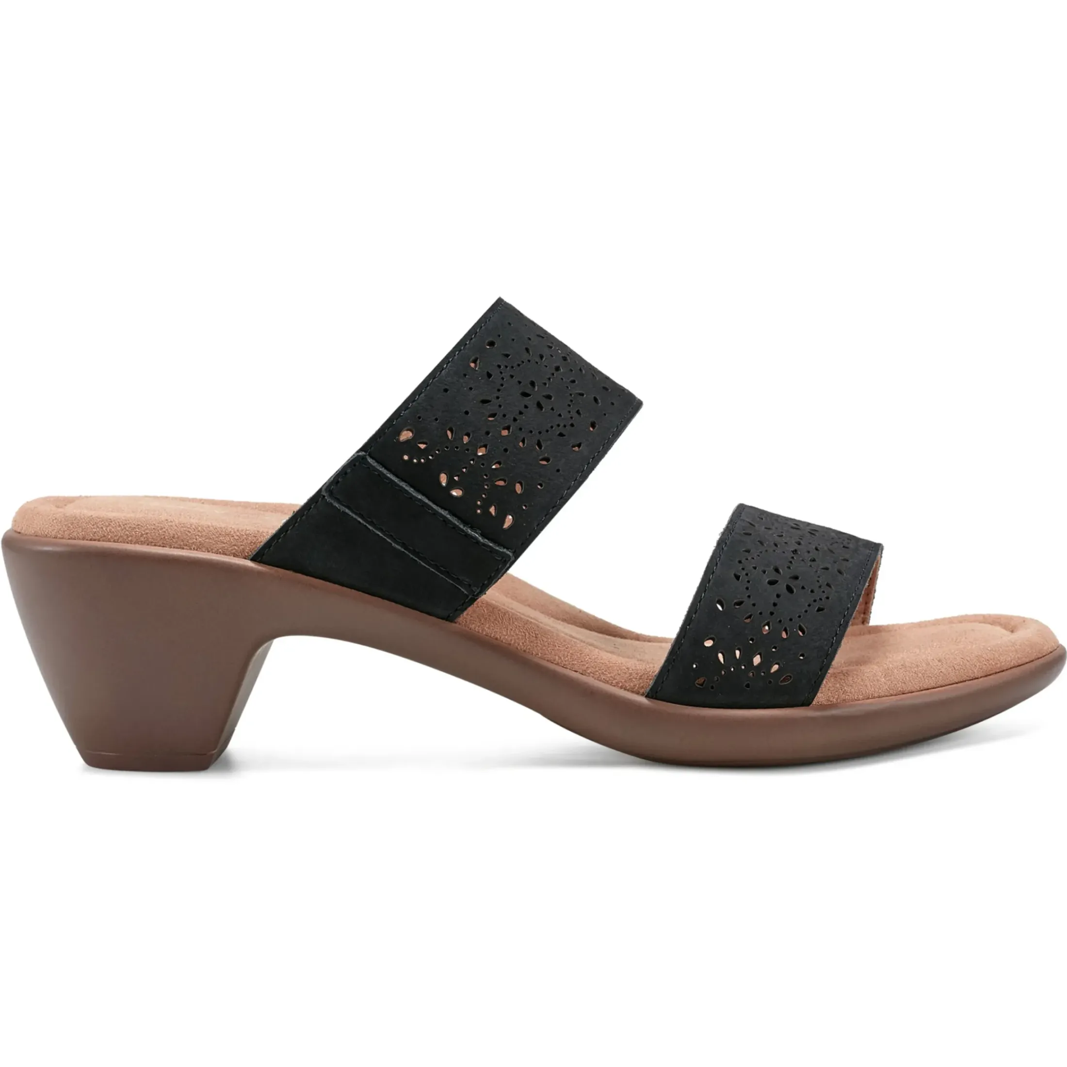 Dress|Sandals>Easy Spirit Crista Casual Slide Heeled Sandals Black Leather Nubuck