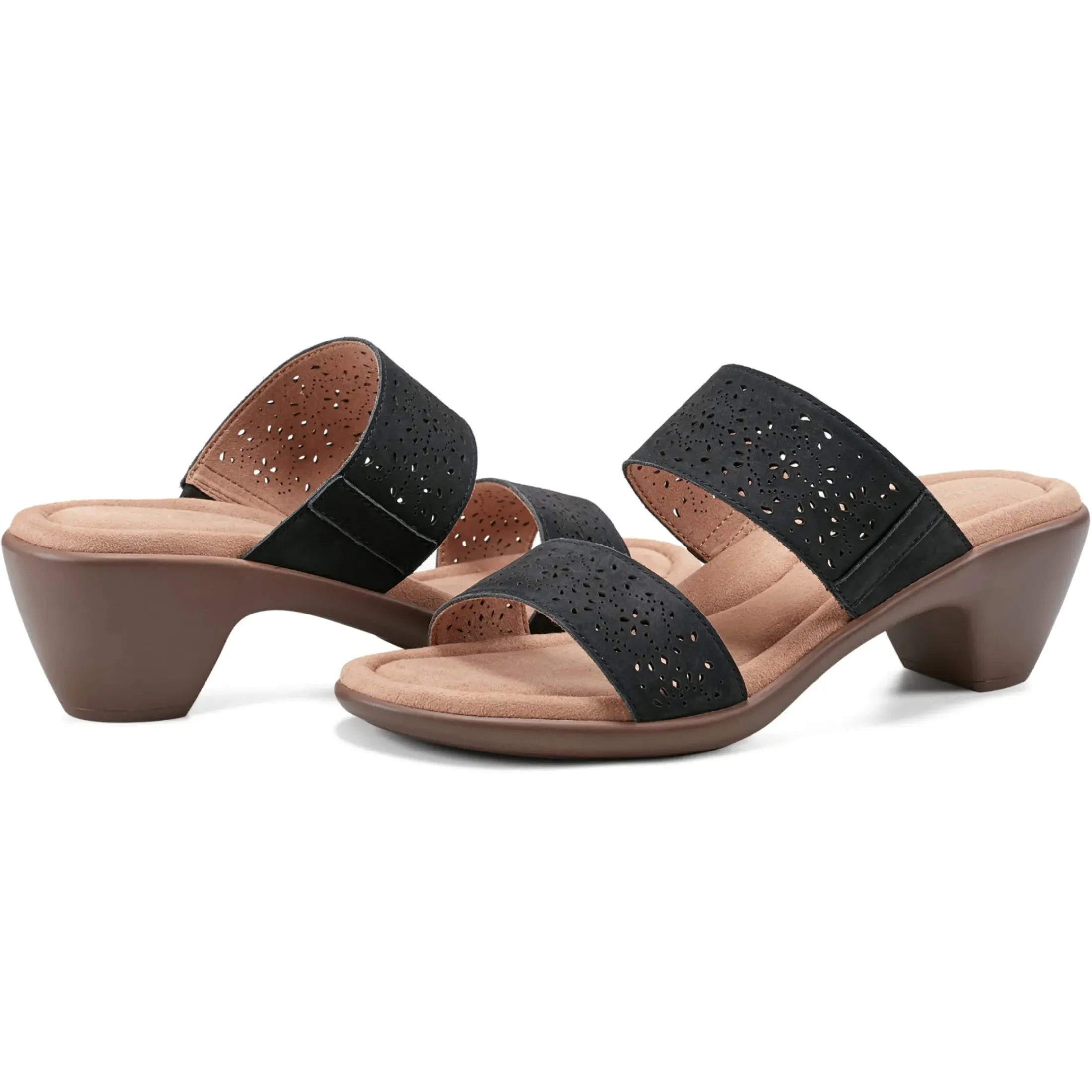 Dress|Sandals>Easy Spirit Crista Casual Slide Heeled Sandals Black Leather Nubuck