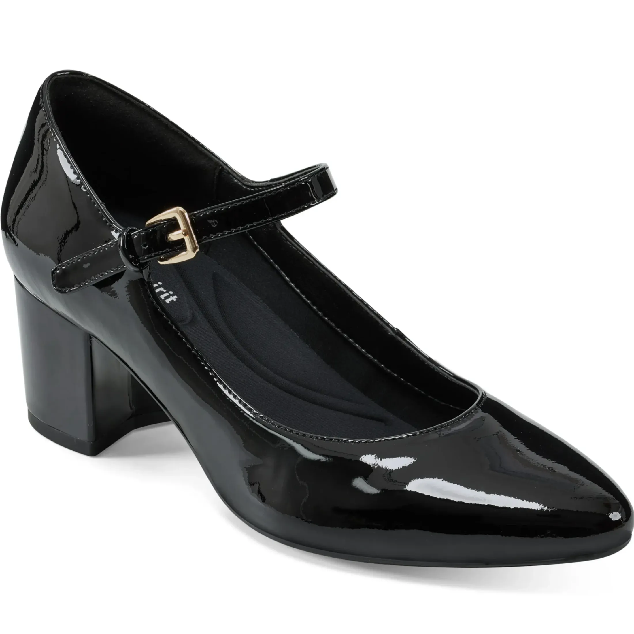 Mid Heels|eFlex>Easy Spirit Cyra Mary Jane Dress Pumps Black Patent Leather