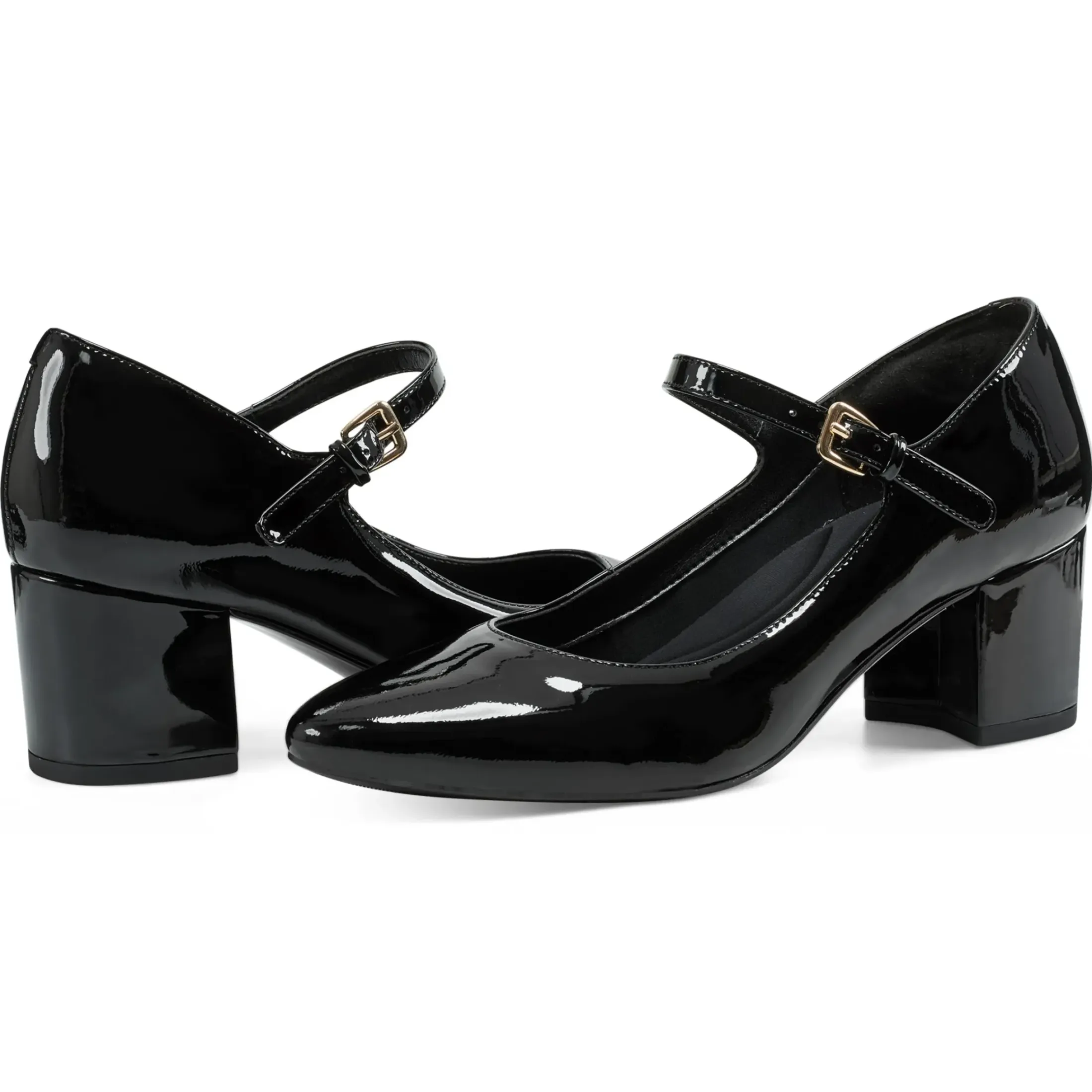 Mid Heels|eFlex>Easy Spirit Cyra Mary Jane Dress Pumps Black Patent Leather