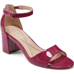 eFlex|eFlex>Easy Spirit Daven Ankle Strap Heeled Sandals Pink Patent Leather