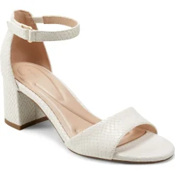 eFlex|eFlex>Easy Spirit Daven Ankle Strap Heeled Sandals Ivory Snake