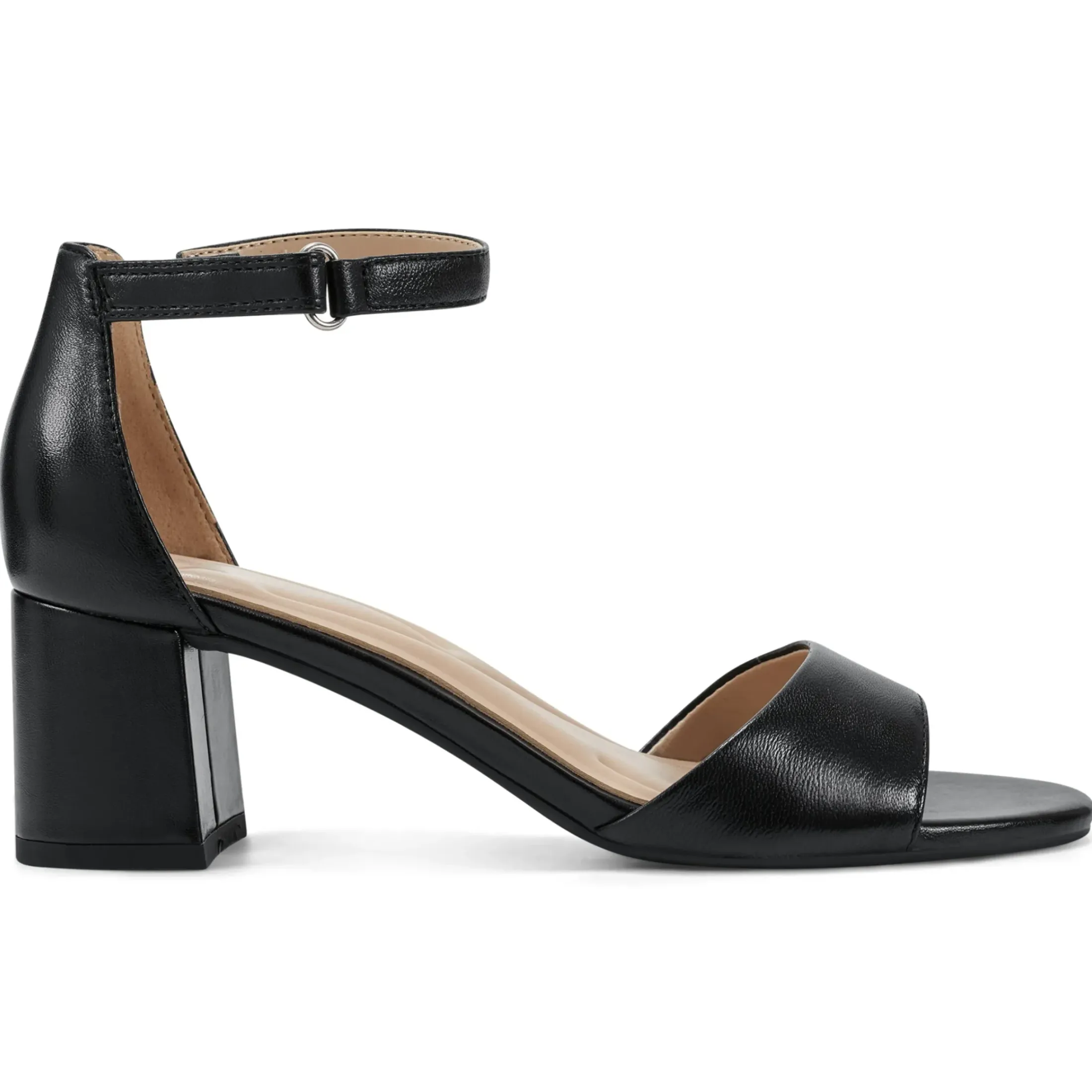 eFlex|eFlex>Easy Spirit Daven Ankle Strap Heeled Sandals Black Leather