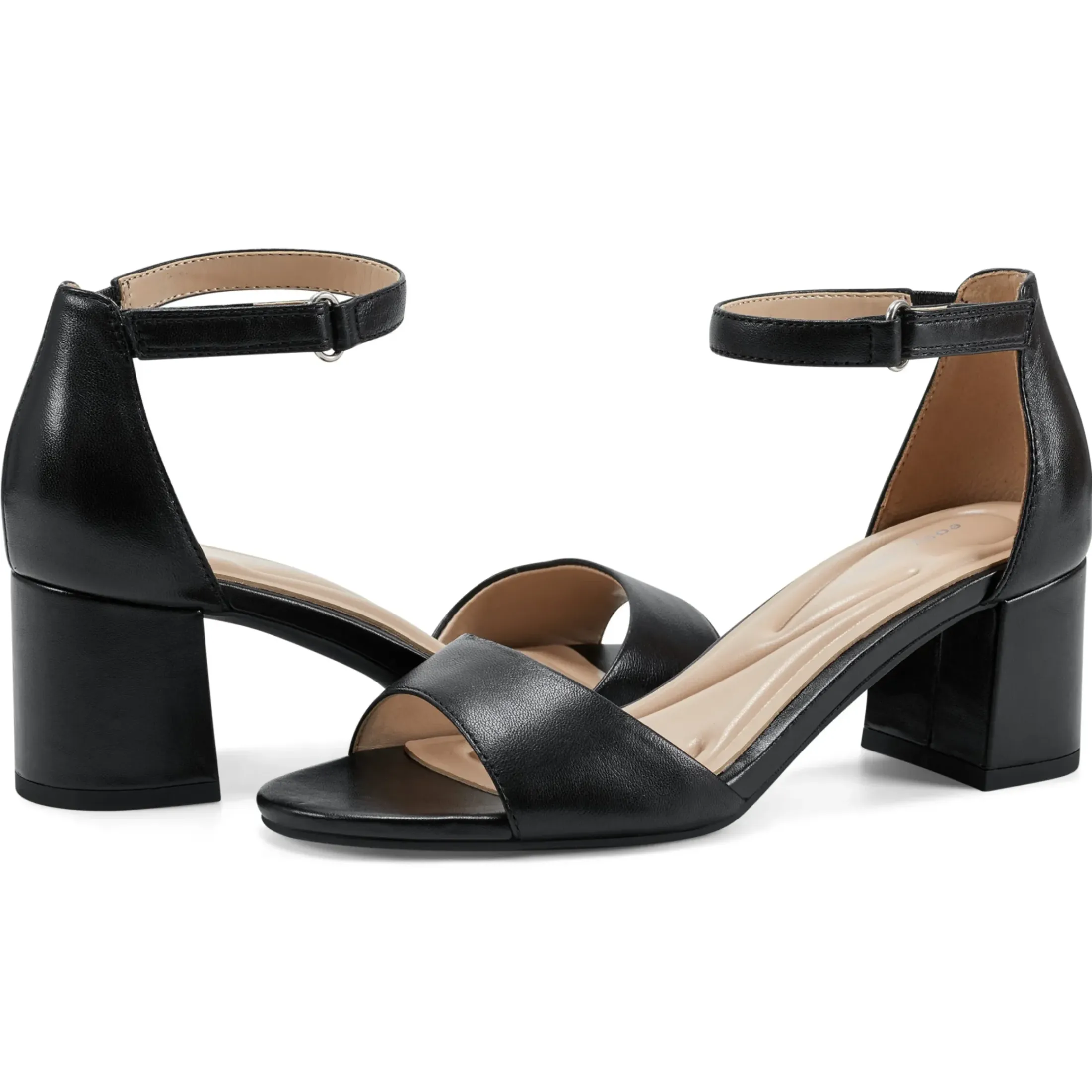 eFlex|eFlex>Easy Spirit Daven Ankle Strap Heeled Sandals Black Leather