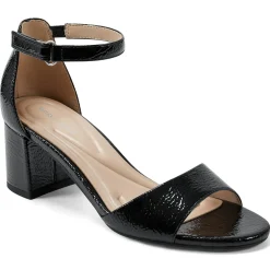 eFlex|eFlex>Easy Spirit Daven Ankle Strap Heeled Sandals Black Crinkle Patent