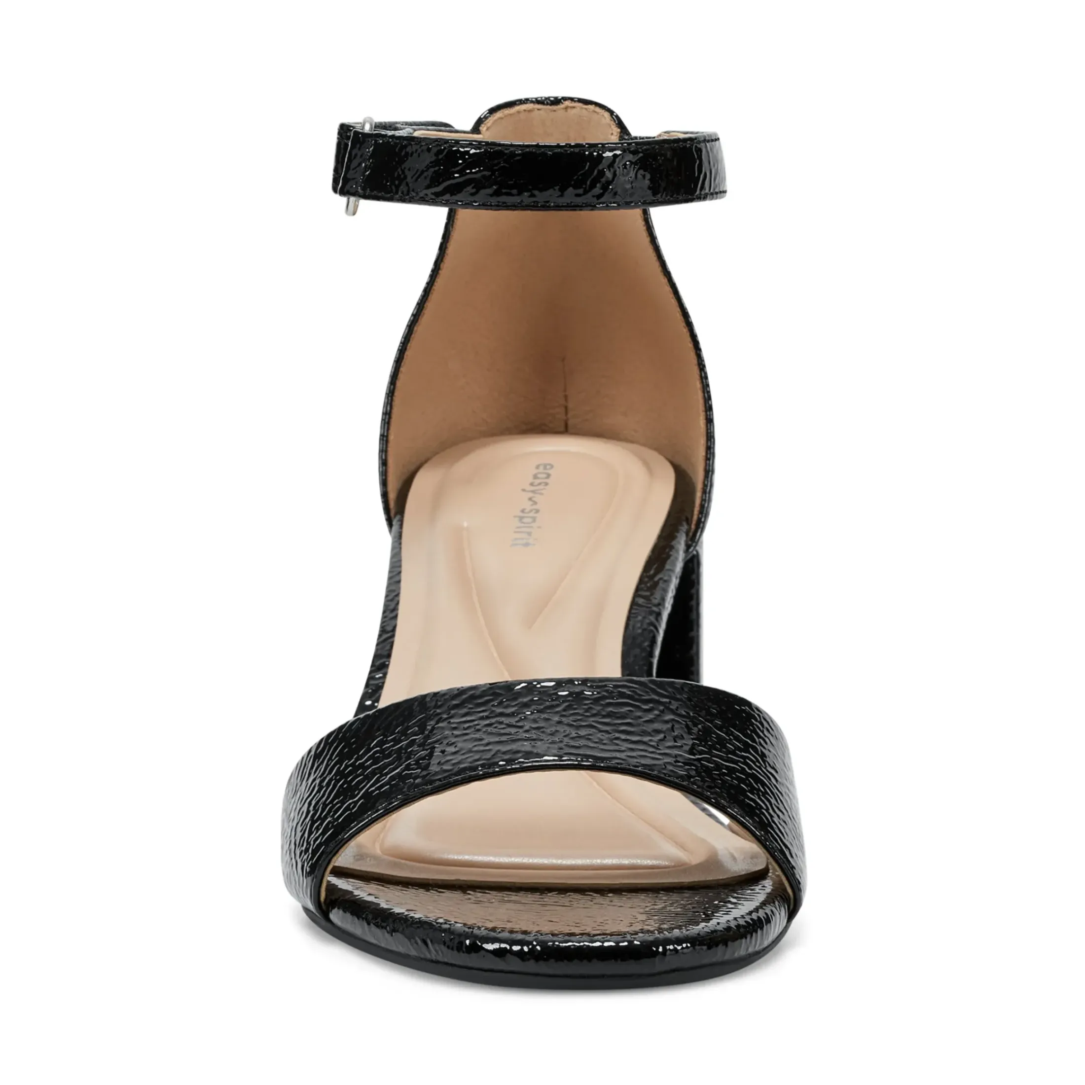 eFlex|eFlex>Easy Spirit Daven Ankle Strap Heeled Sandals Black Crinkle Patent