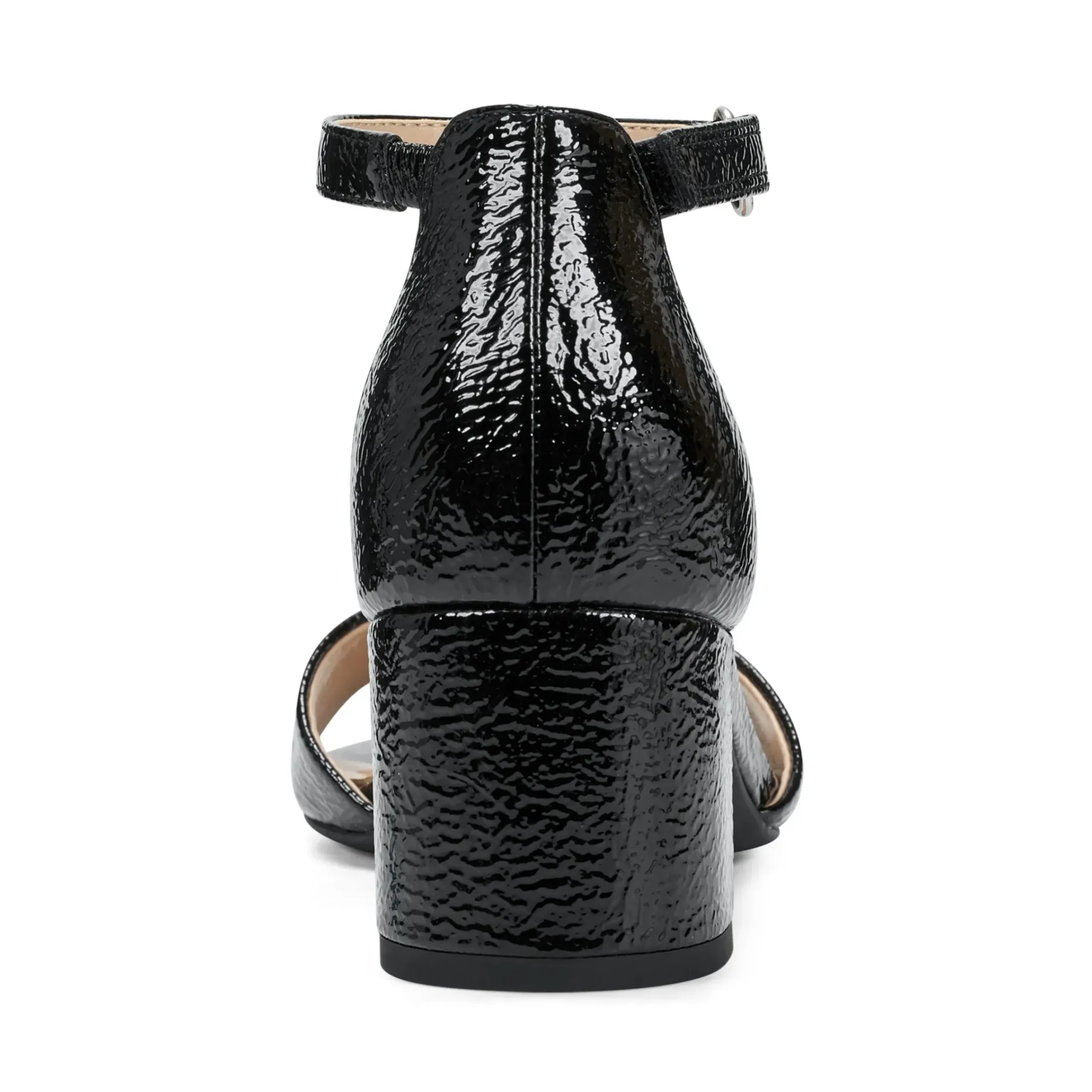 eFlex|eFlex>Easy Spirit Daven Ankle Strap Heeled Sandals Black Crinkle Patent