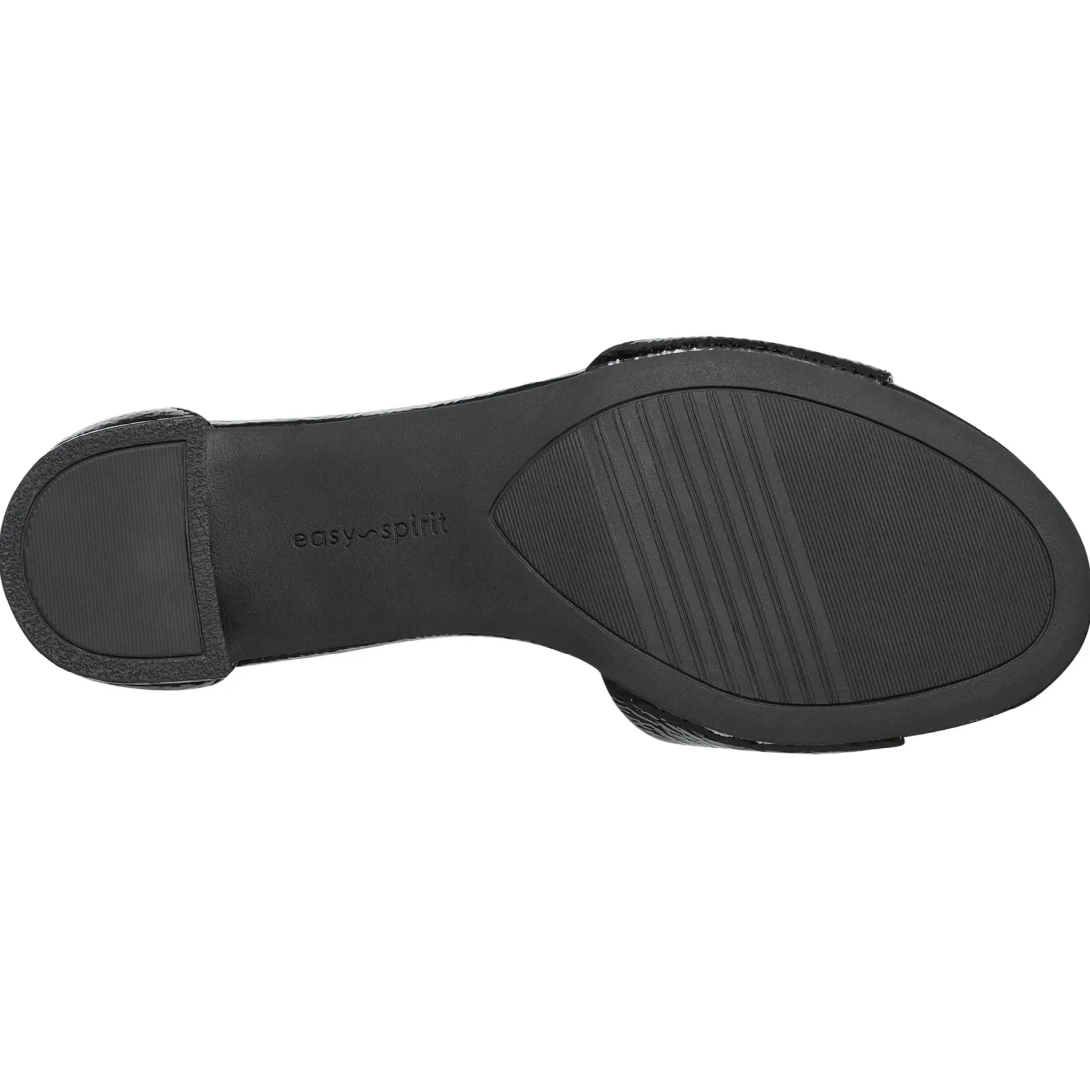 eFlex|eFlex>Easy Spirit Daven Ankle Strap Heeled Sandals Black Crinkle Patent