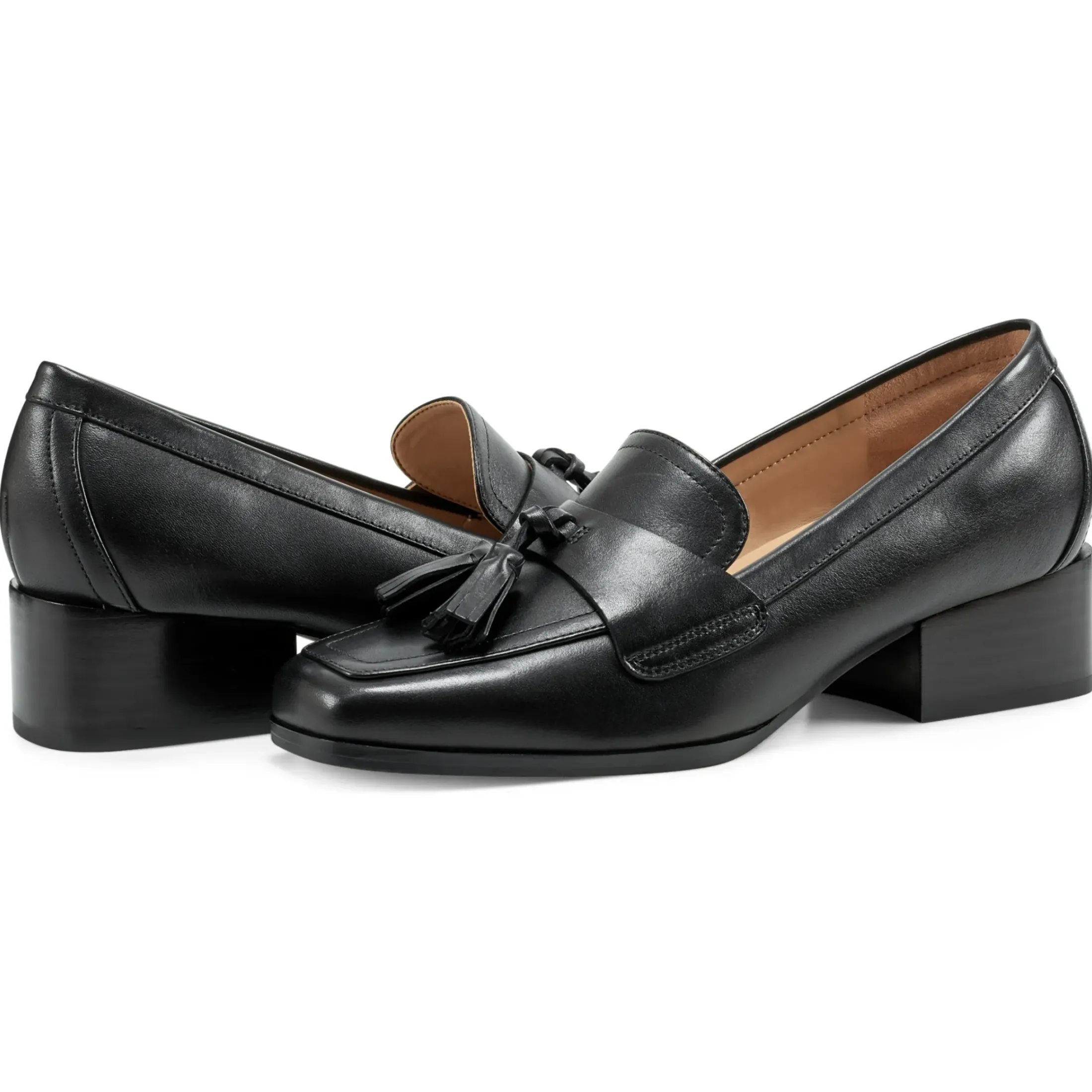 Mid Heels|eFlex>Easy Spirit Drew Dress Loafers Black Leather