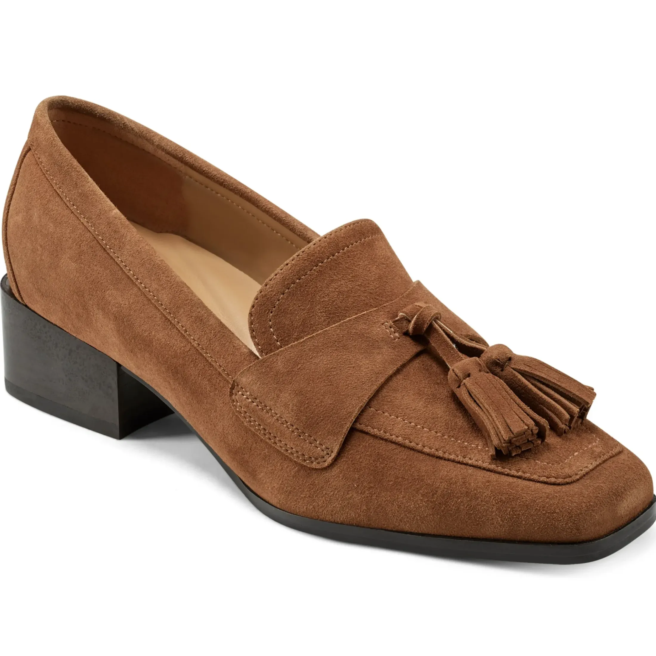 Mid Heels|eFlex>Easy Spirit Drew Dress Loafers Brown Suede