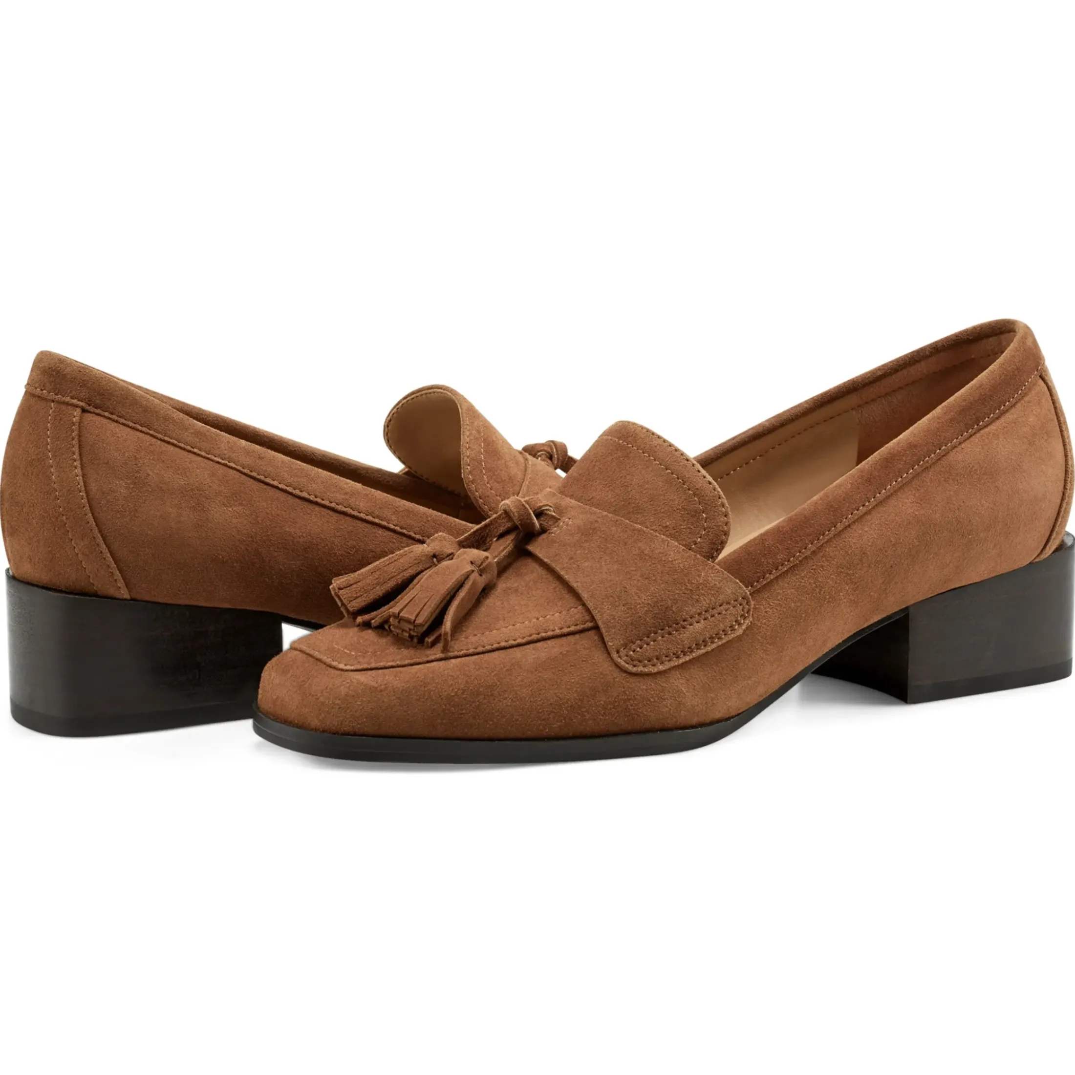 Mid Heels|eFlex>Easy Spirit Drew Dress Loafers Brown Suede