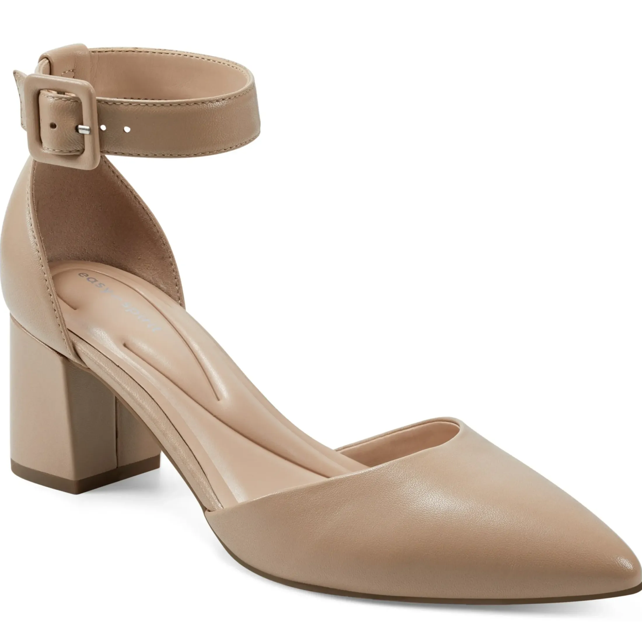 eFlex|eFlex>Easy Spirit Emila Ankle Strap Pumps Medium Natural Leather