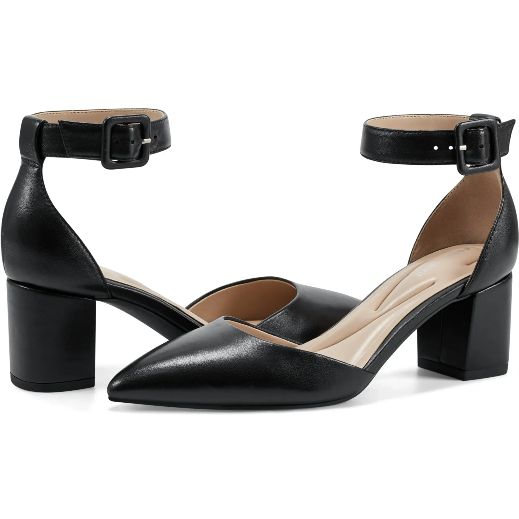 eFlex|eFlex>Easy Spirit Emila Ankle Strap Pumps Black Leather
