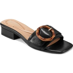 Casual|Sandals>Easy Spirit Gatlin Slide Sandals Black Leather