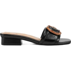 Casual|Sandals>Easy Spirit Gatlin Slide Sandals Black Leather