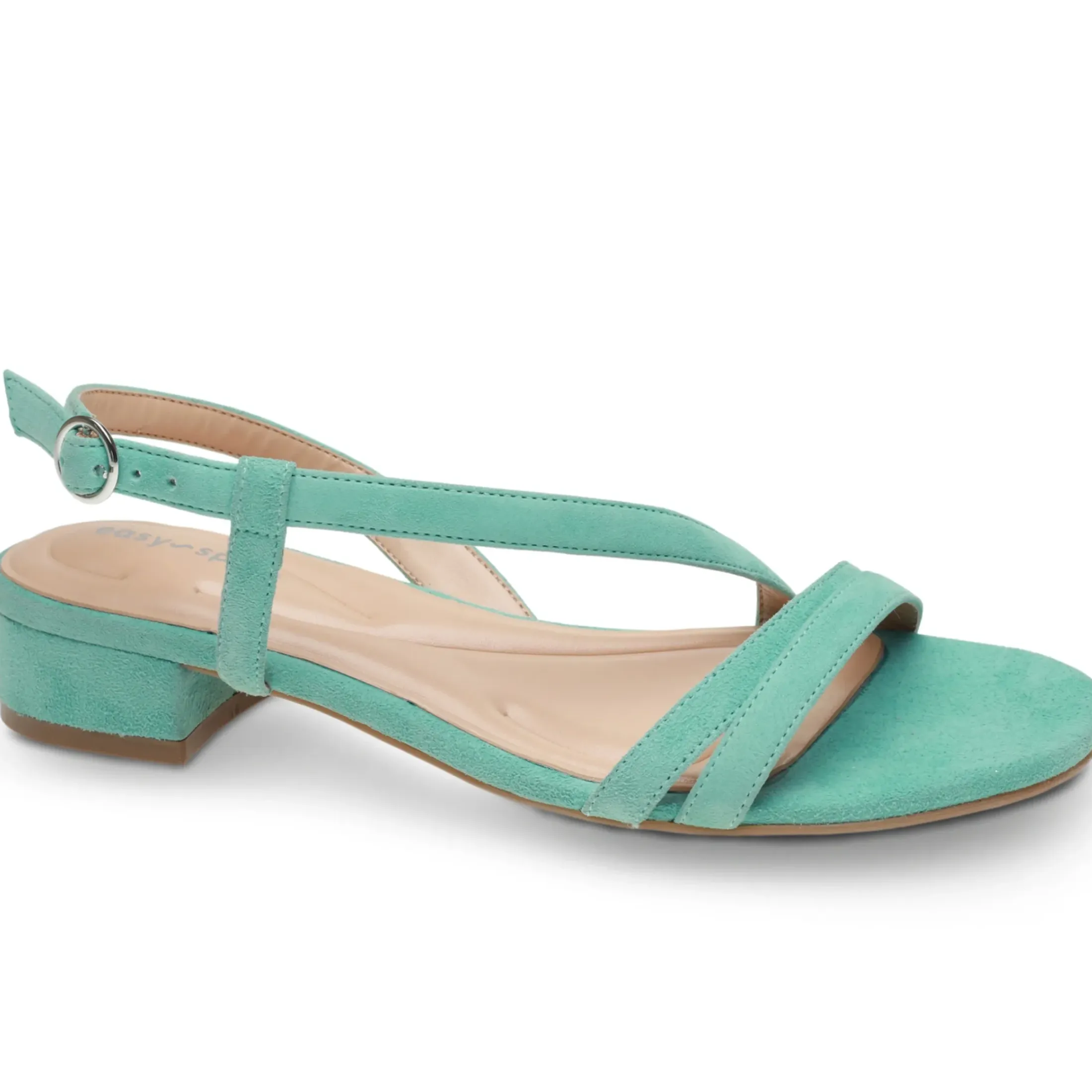 eFlex|eFlex>Easy Spirit Glenni Block Heel Sandals Turquoise Suede