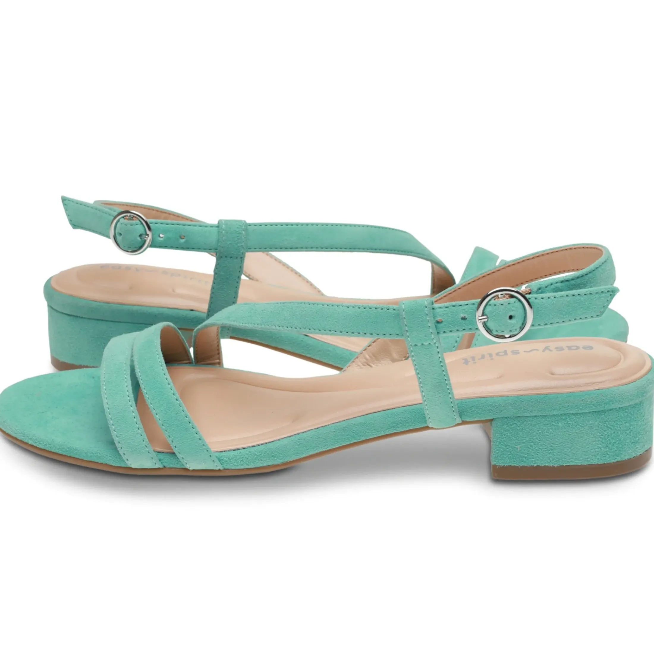 eFlex|eFlex>Easy Spirit Glenni Block Heel Sandals Turquoise Suede