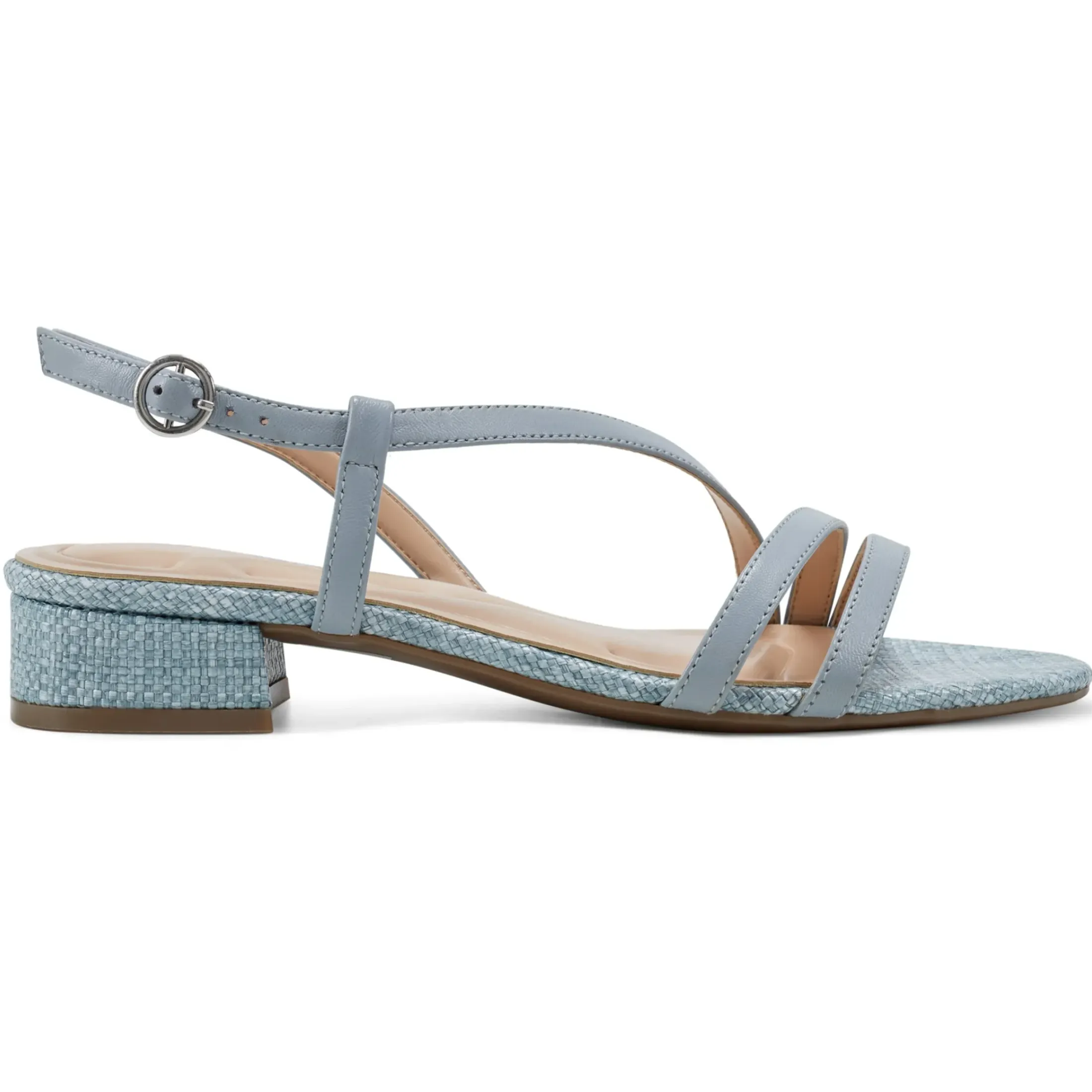 eFlex|eFlex>Easy Spirit Glenni Block Heel Sandals Light Blue Raffia