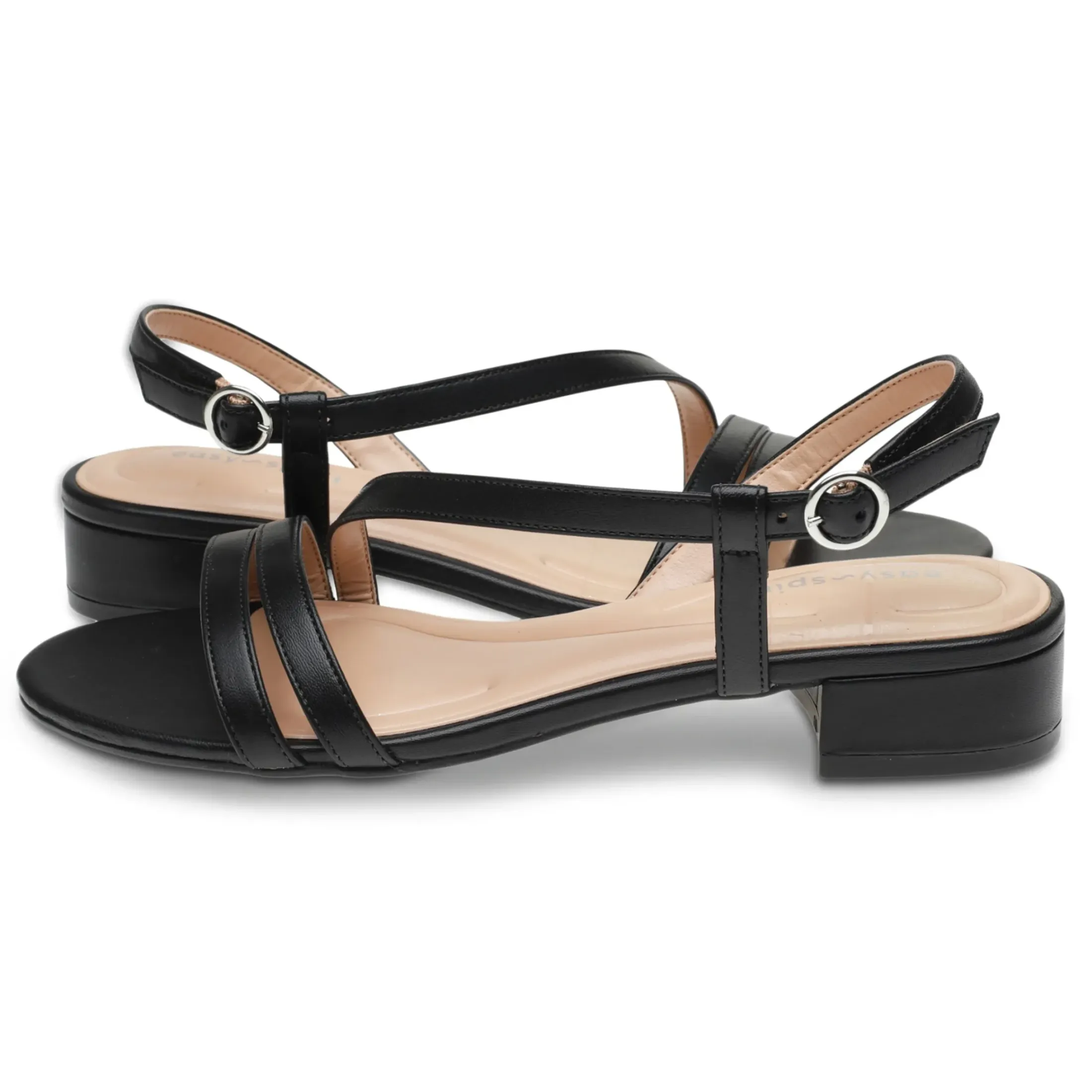 eFlex|eFlex>Easy Spirit Glenni Block Heel Sandals Black Leather