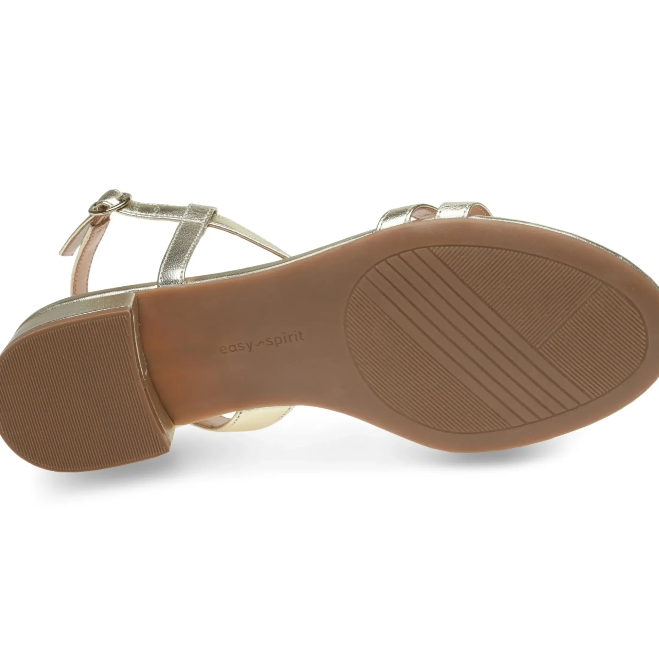 eFlex|eFlex>Easy Spirit Glenni Block Heel Sandals Gold Leather