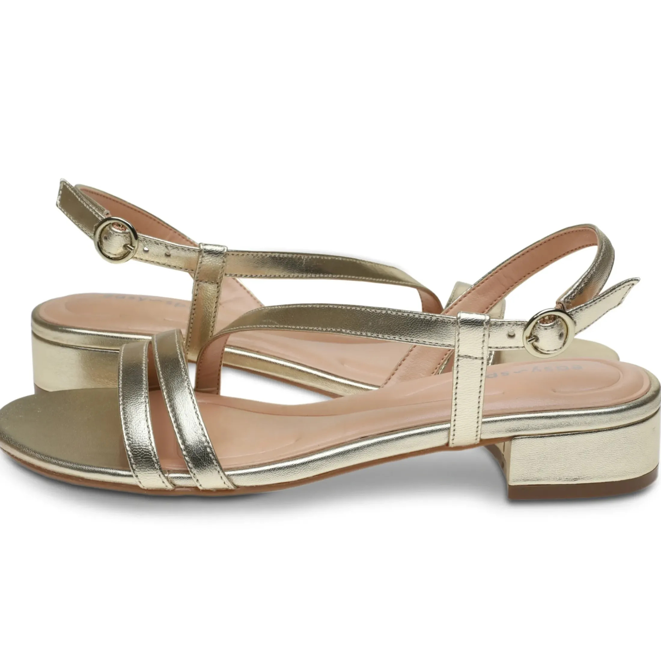 eFlex|eFlex>Easy Spirit Glenni Block Heel Sandals Gold Leather
