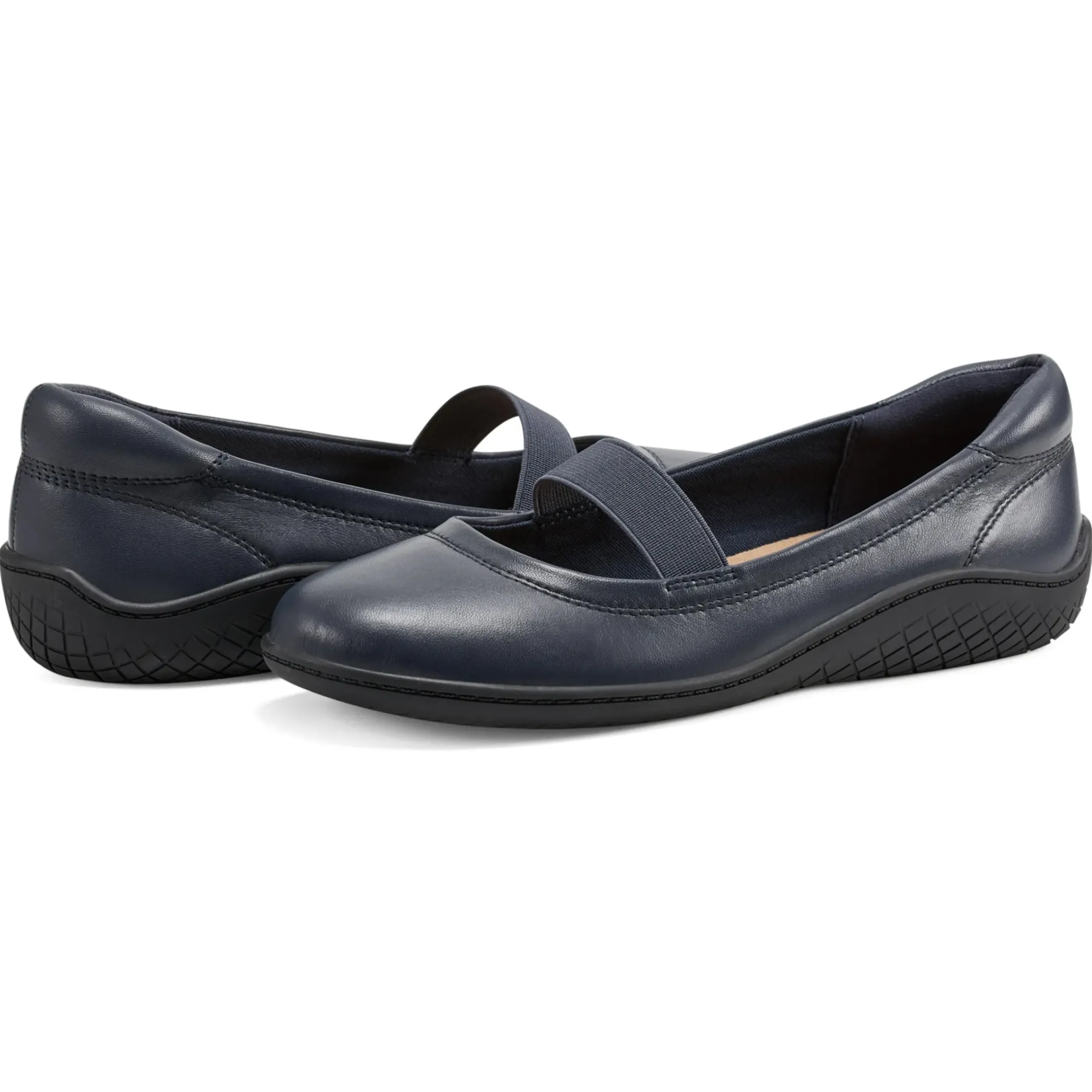 Golden Mark Jane Flats>Easy Spirit Golden Mary Jane Casual Ballet Flats Navy Leather