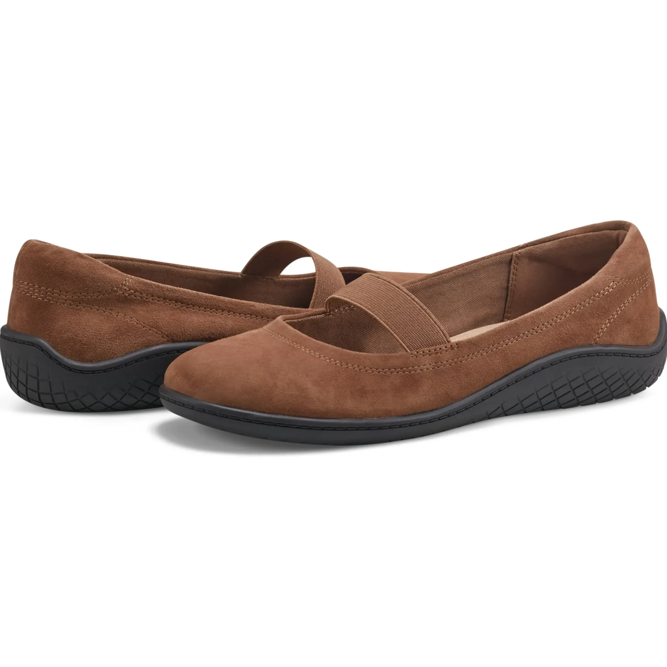 Golden Mark Jane Flats>Easy Spirit Golden Mary Jane Casual Ballet Flats Brown Suede