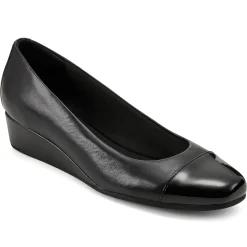 Gracey Wedge|Low Heels>Easy Spirit Gracey Wedge Heels Black Leather/Patent