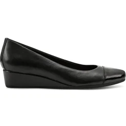 Gracey Wedge|Low Heels>Easy Spirit Gracey Wedge Heels Black Leather/Patent