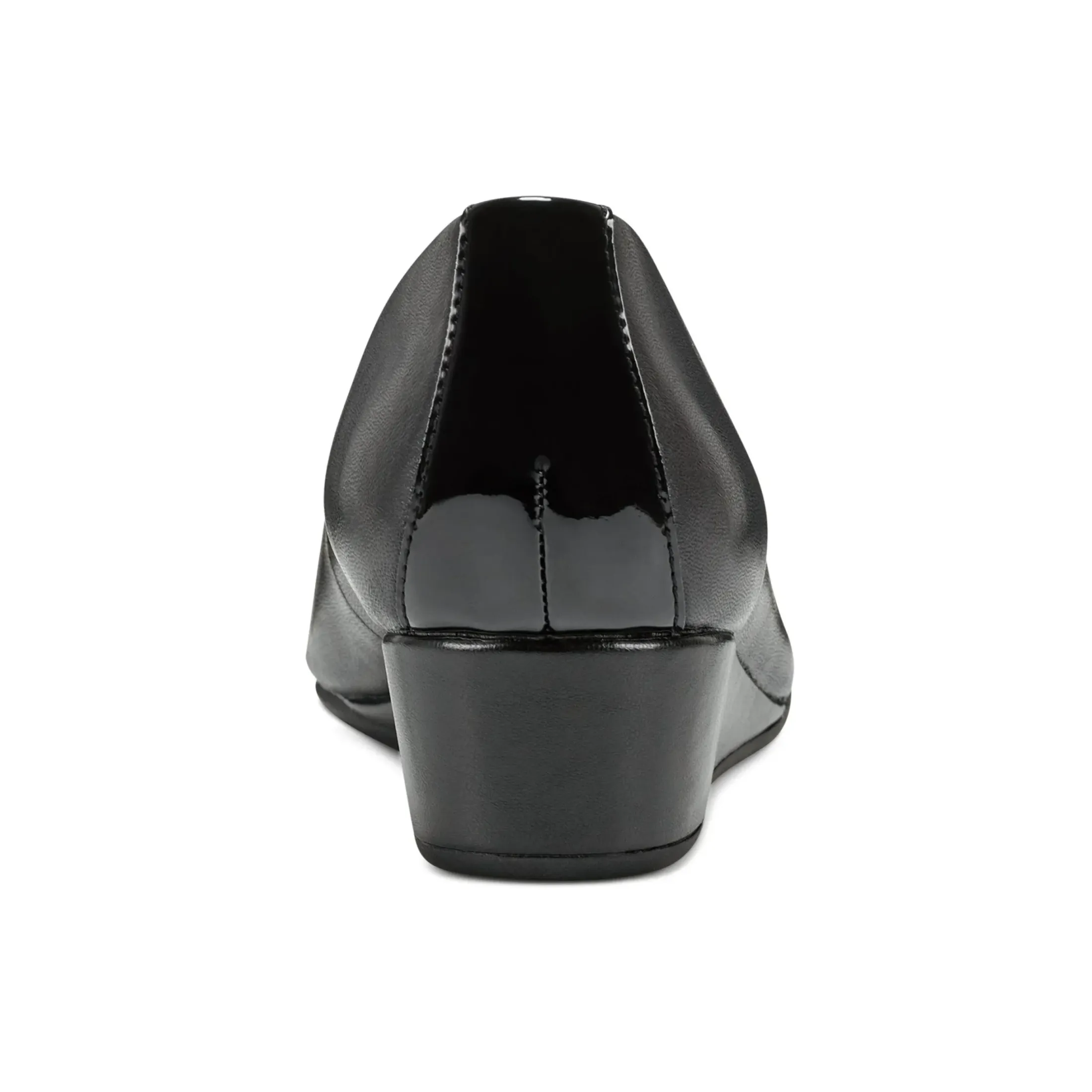 Gracey Wedge|Low Heels>Easy Spirit Gracey Wedge Heels Black Leather/Patent