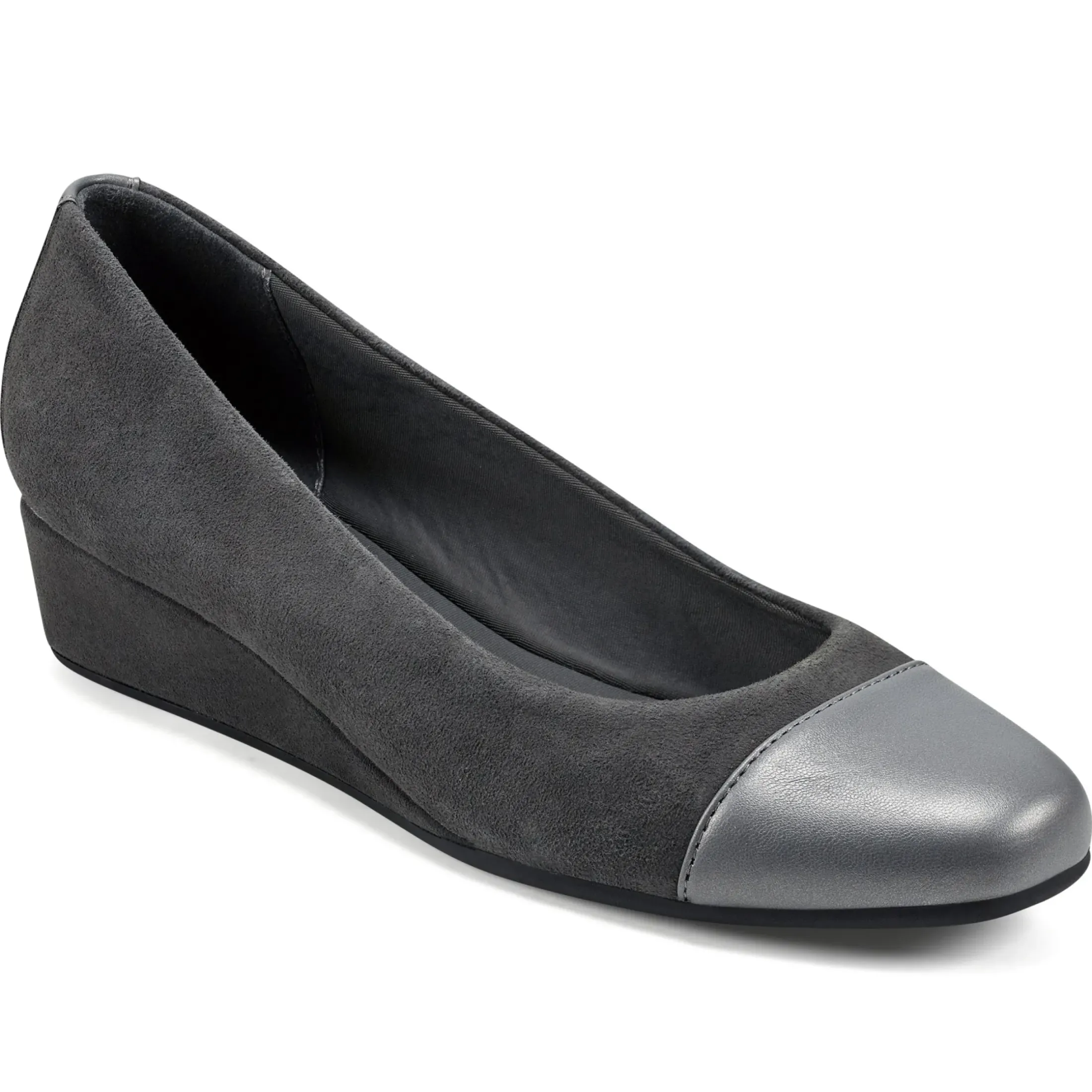 Gracey Wedge|Low Heels>Easy Spirit Gracey Wedge Heels Dark Grey Suede