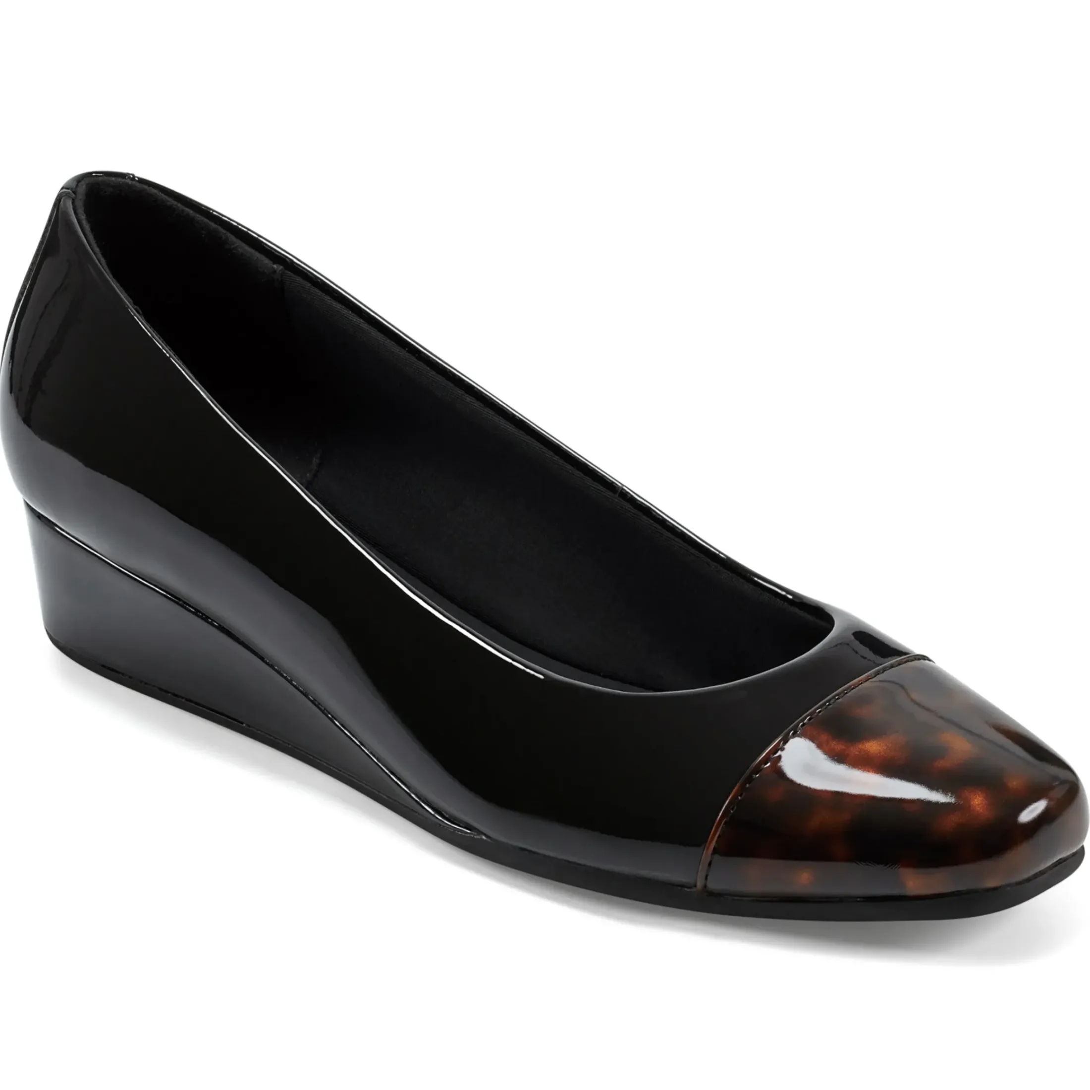 Gracey Wedge|Low Heels>Easy Spirit Gracey Wedge Heels Black/Tortoise